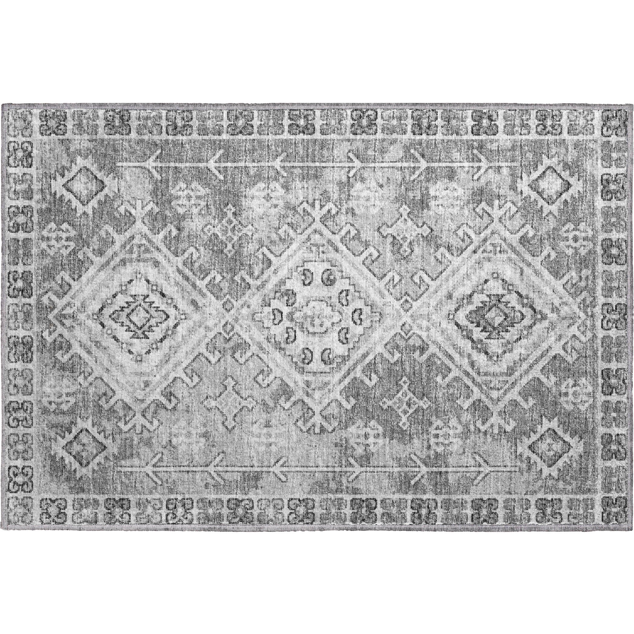Luxury Machine Washable Indoor/Outdoor Casual BR2 Silver Gray Rug 1'8" x 2'6" #shape_Rectangle