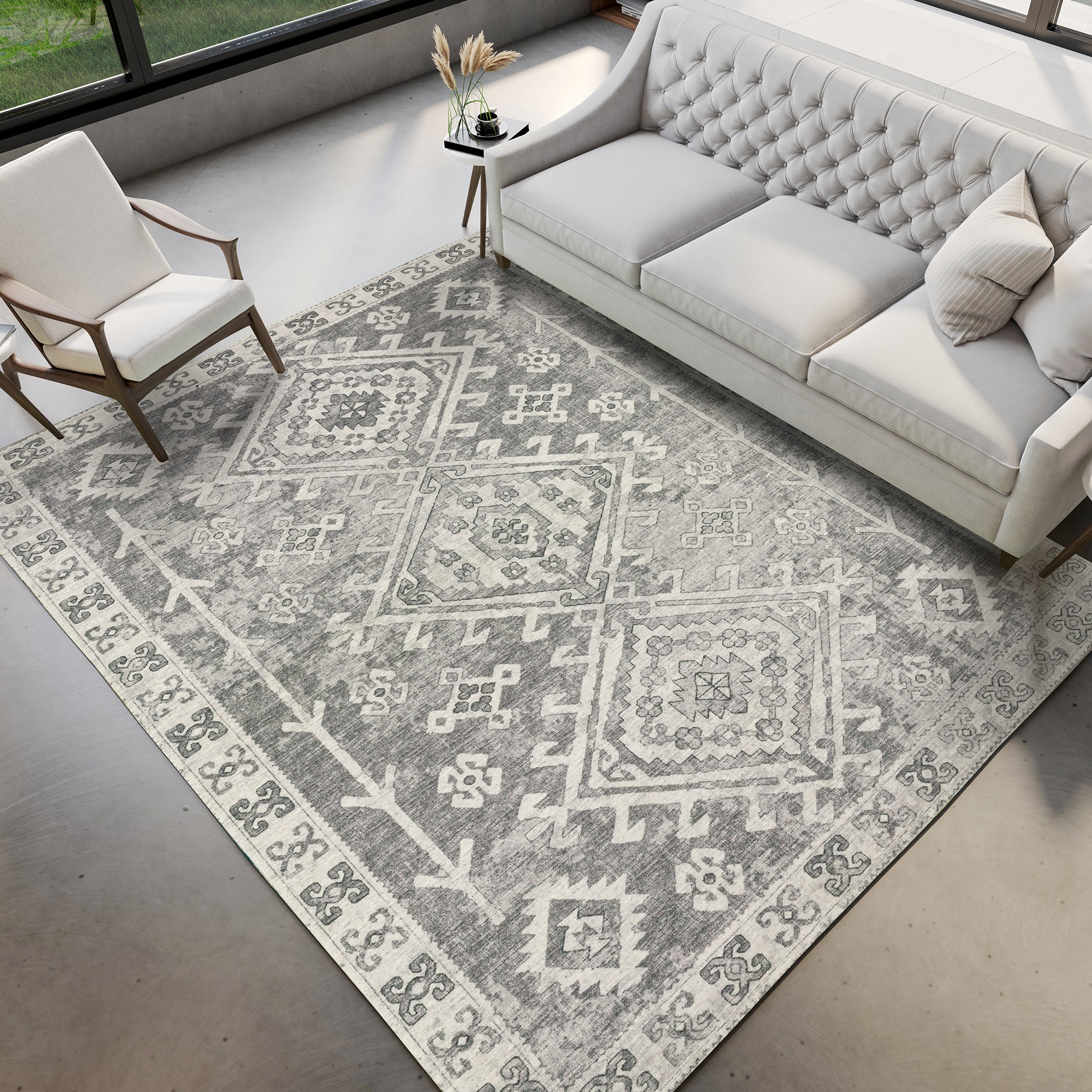 Luxury Machine Washable Indoor/Outdoor Casual BR2 Silver Gray Rug 3' x 5' #shape_Rectangle