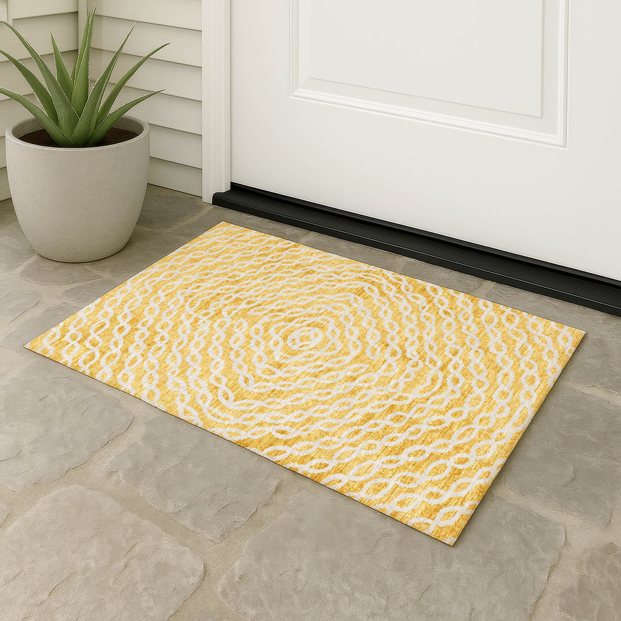 Luxury Machine Washable Indoor/Outdoor Casual BR3 Gold Rug 1'8" x 2'6" #shape_Rectangle