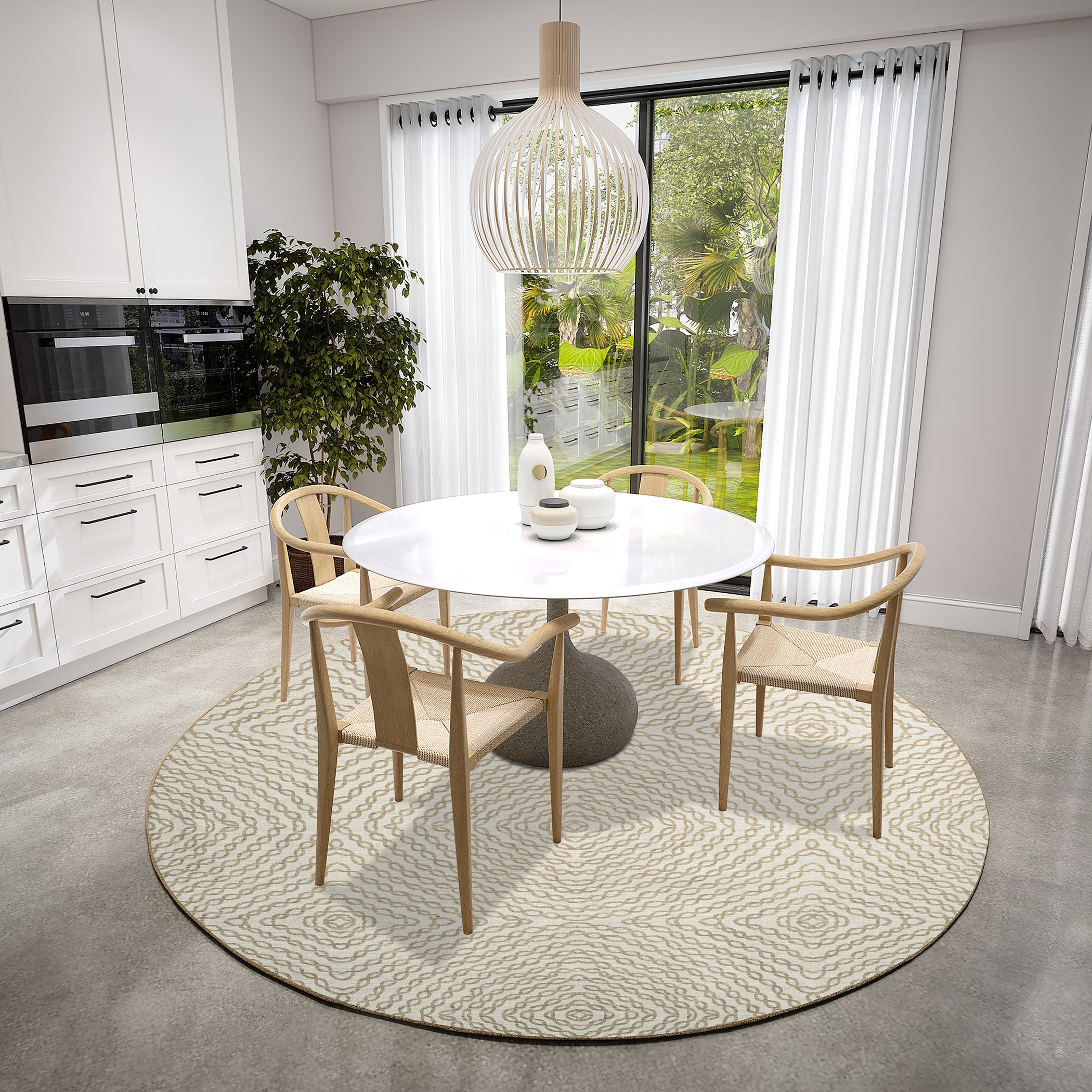 Luxury Machine Washable Indoor/Outdoor Casual BR3 Ivory Rug 8' x 8' #shape_Round