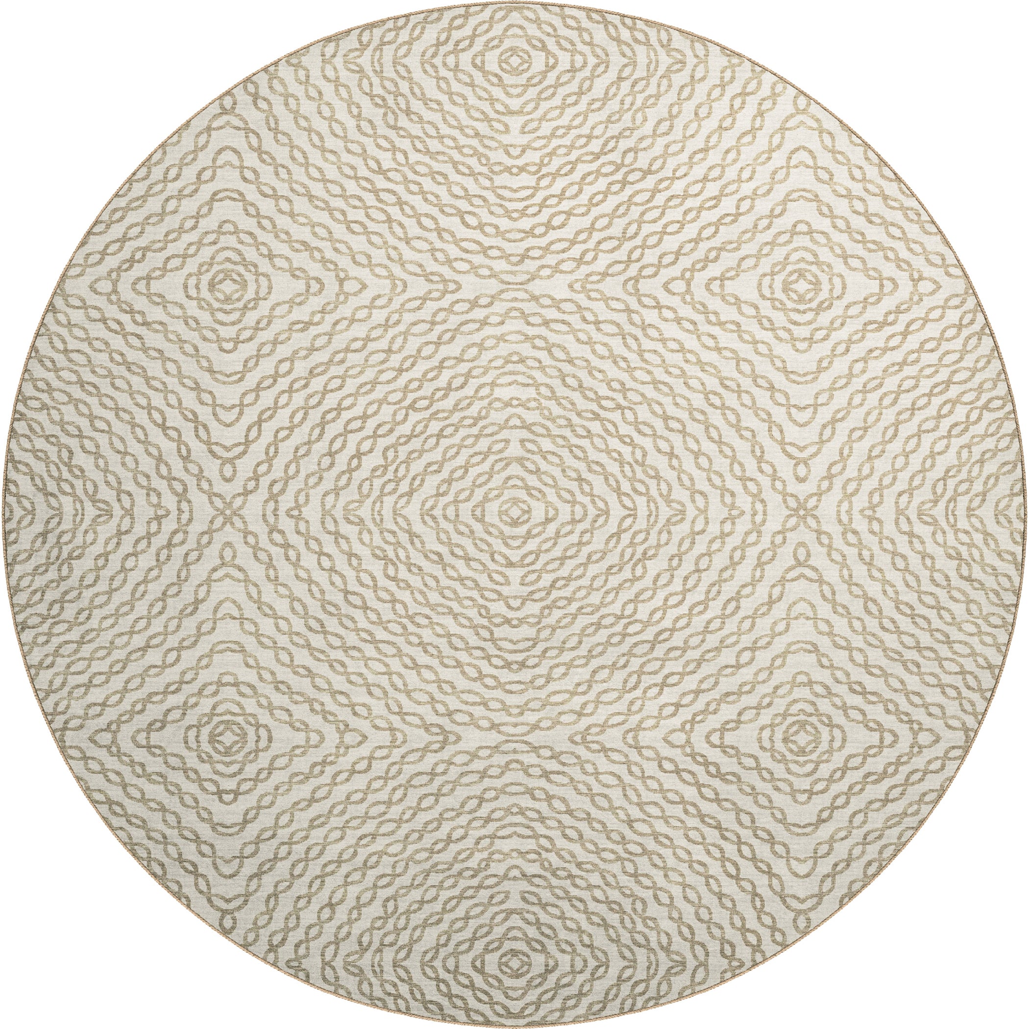 Luxury Machine Washable Indoor/Outdoor Casual BR3 Ivory Rug 8' x 8' #shape_Round