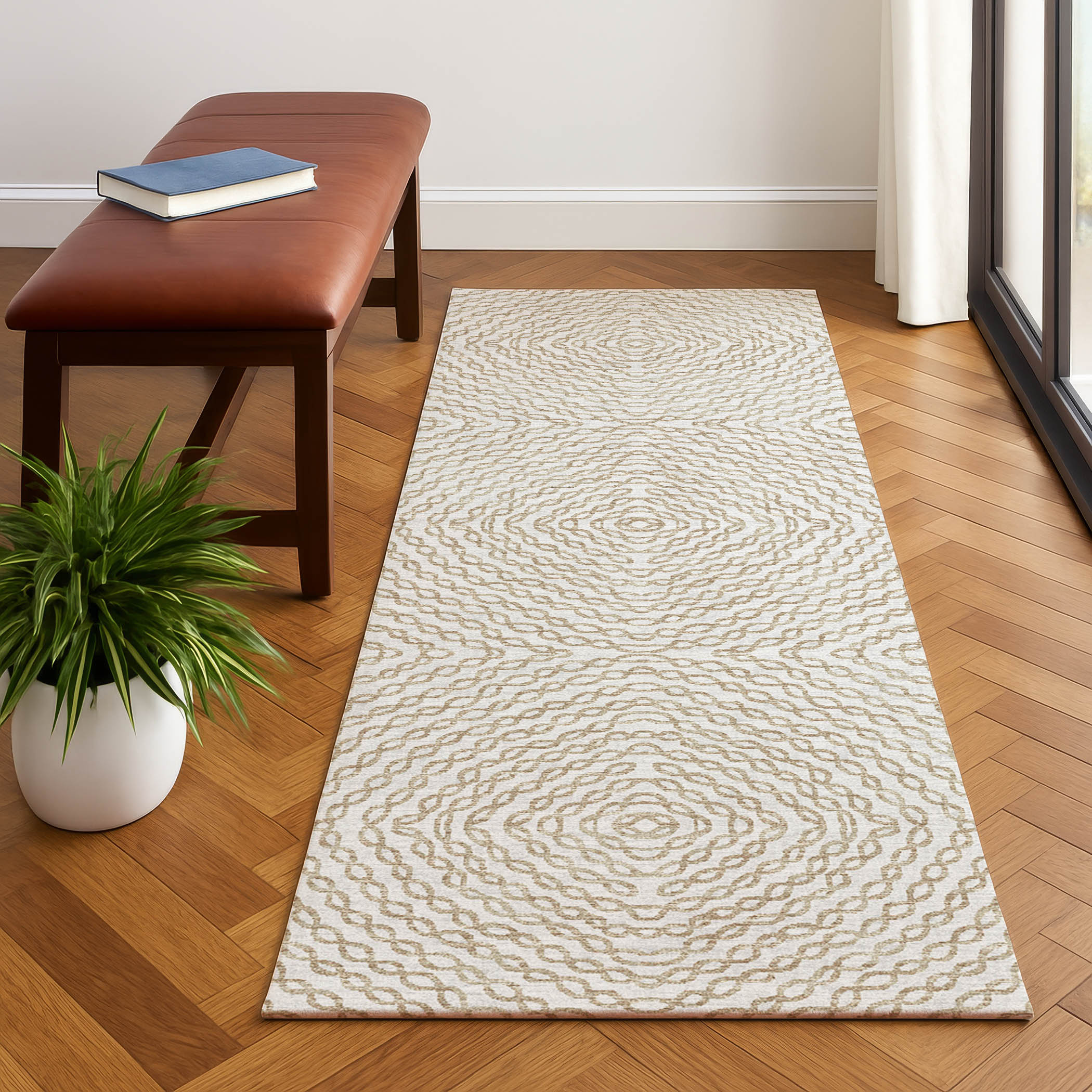 Luxury Machine Washable Indoor/Outdoor Casual BR3 Ivory Rug 2'3" x 7'6" #shape_Runner