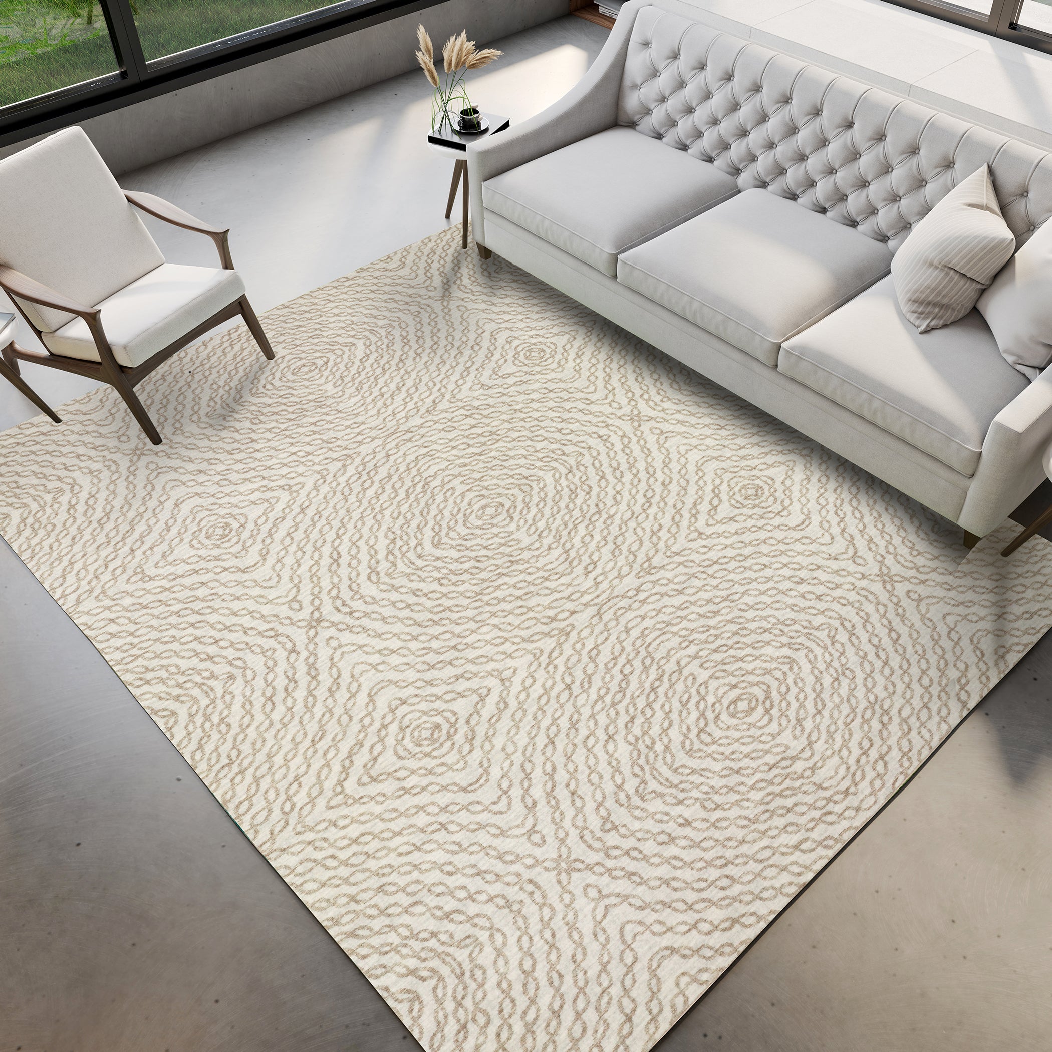 Luxury Machine Washable Indoor/Outdoor Casual BR3 Ivory Rug 3' x 5' #shape_Rectangle