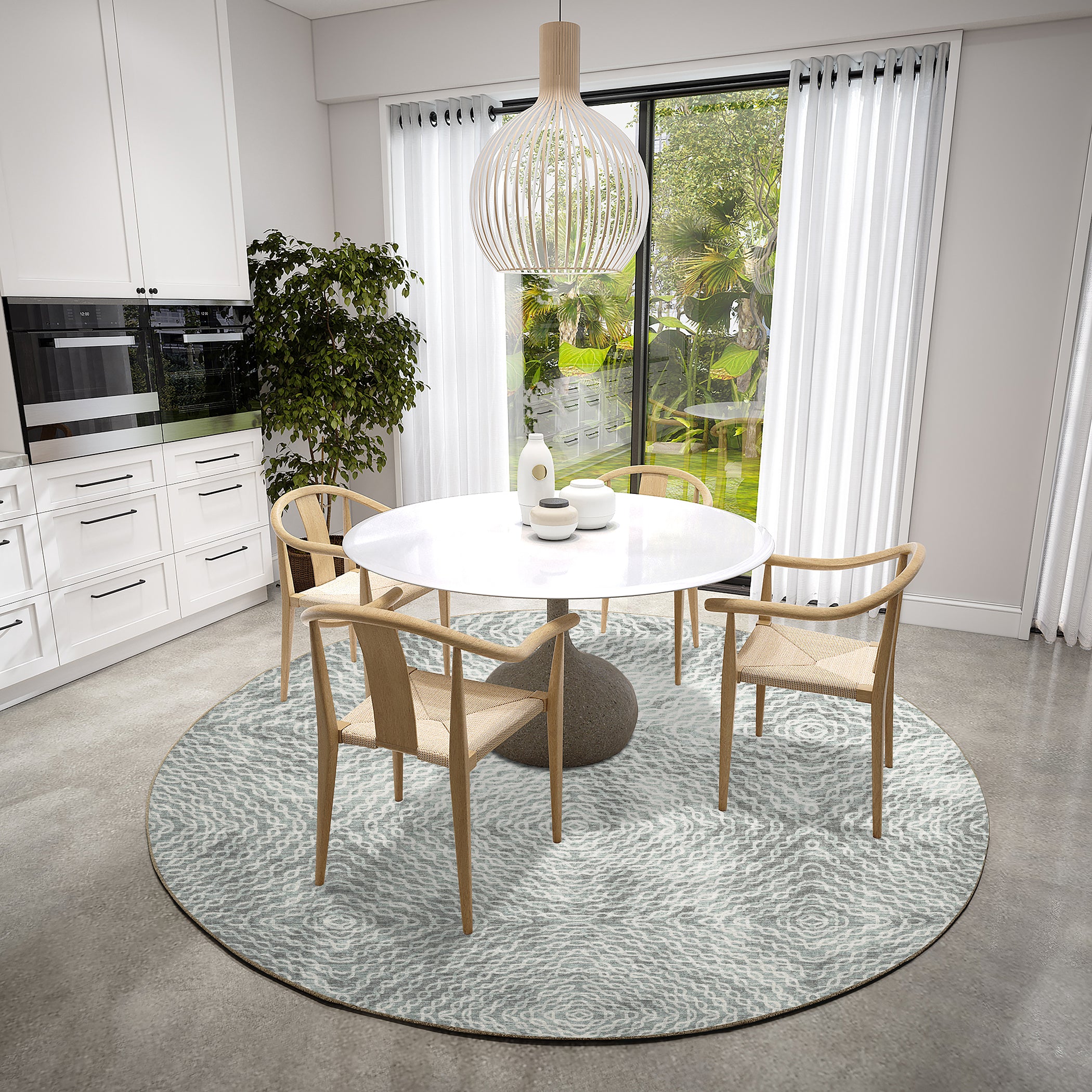 Luxury Machine Washable Indoor/Outdoor Casual BR3 Metal Gray Rug 8' x 8' #shape_Round