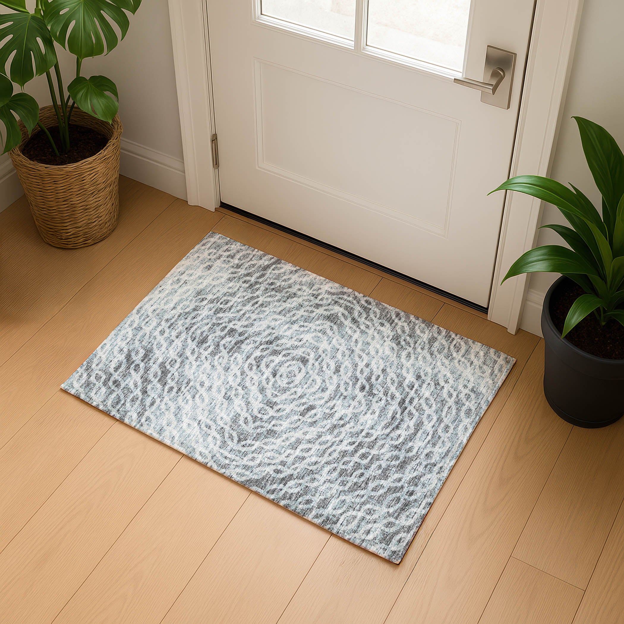 Luxury Machine Washable Indoor/Outdoor Casual BR3 Metal Gray Rug 1'8" x 2'6" #shape_Rectangle