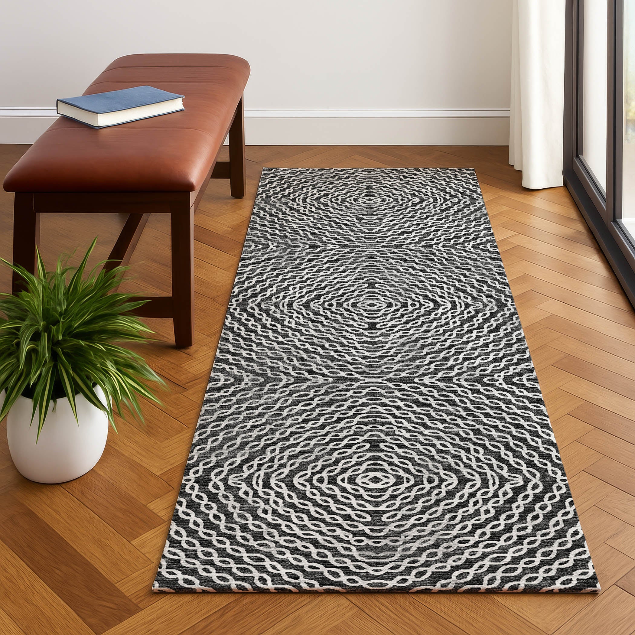 Luxury Machine Washable Indoor/Outdoor Casual BR3 Midnight Black Rug 2'3" x 7'6" #shape_Runner