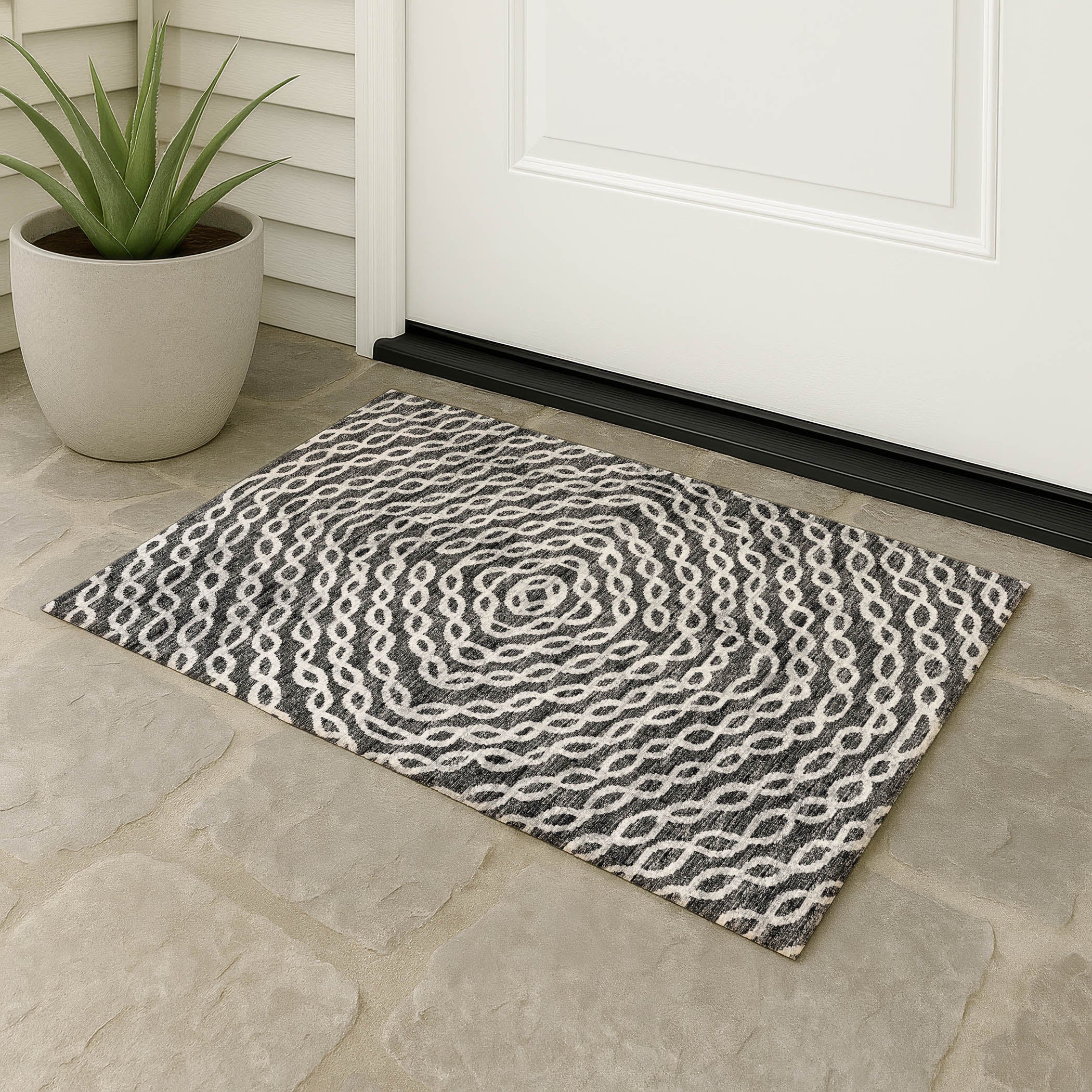 Luxury Machine Washable Indoor/Outdoor Casual BR3 Midnight Black Rug 1'8" x 2'6" #shape_Rectangle