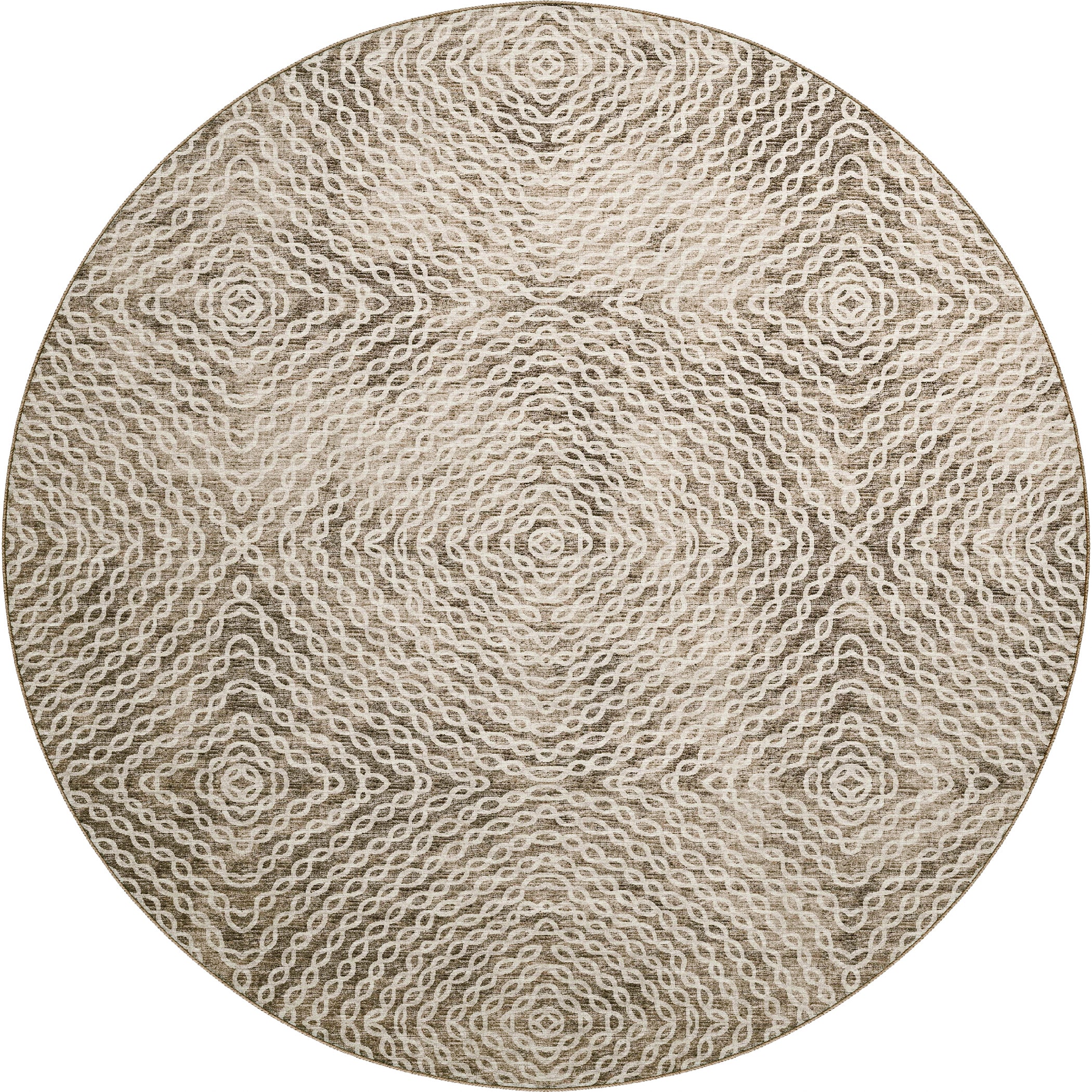 Luxury Machine Washable Indoor/Outdoor Casual BR3 Mink Brown Rug 8' x 8' #shape_Round