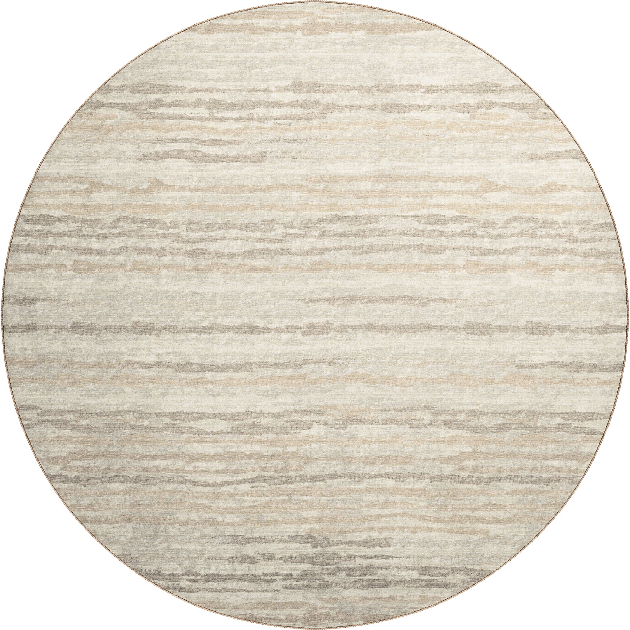 Luxury Machine Washable Indoor/Outdoor Casual BR4 Linen Brown Rug 8' x 8' #shape_Round