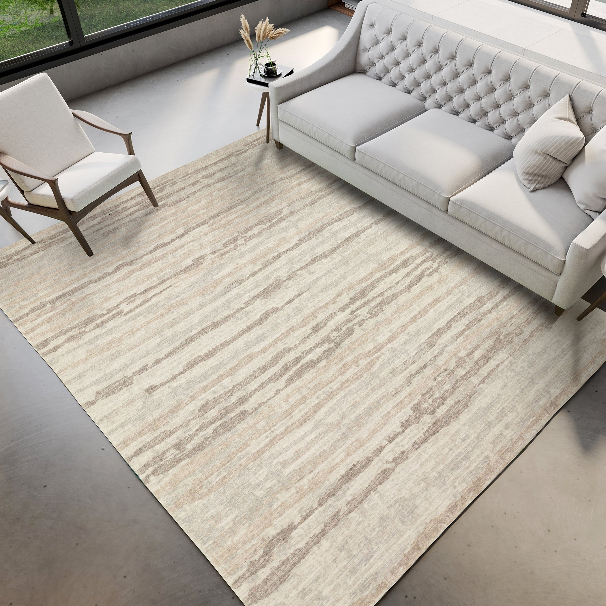 Luxury Machine Washable Indoor/Outdoor Casual BR4 Linen Brown Rug 3' x 5' #shape_Rectangle