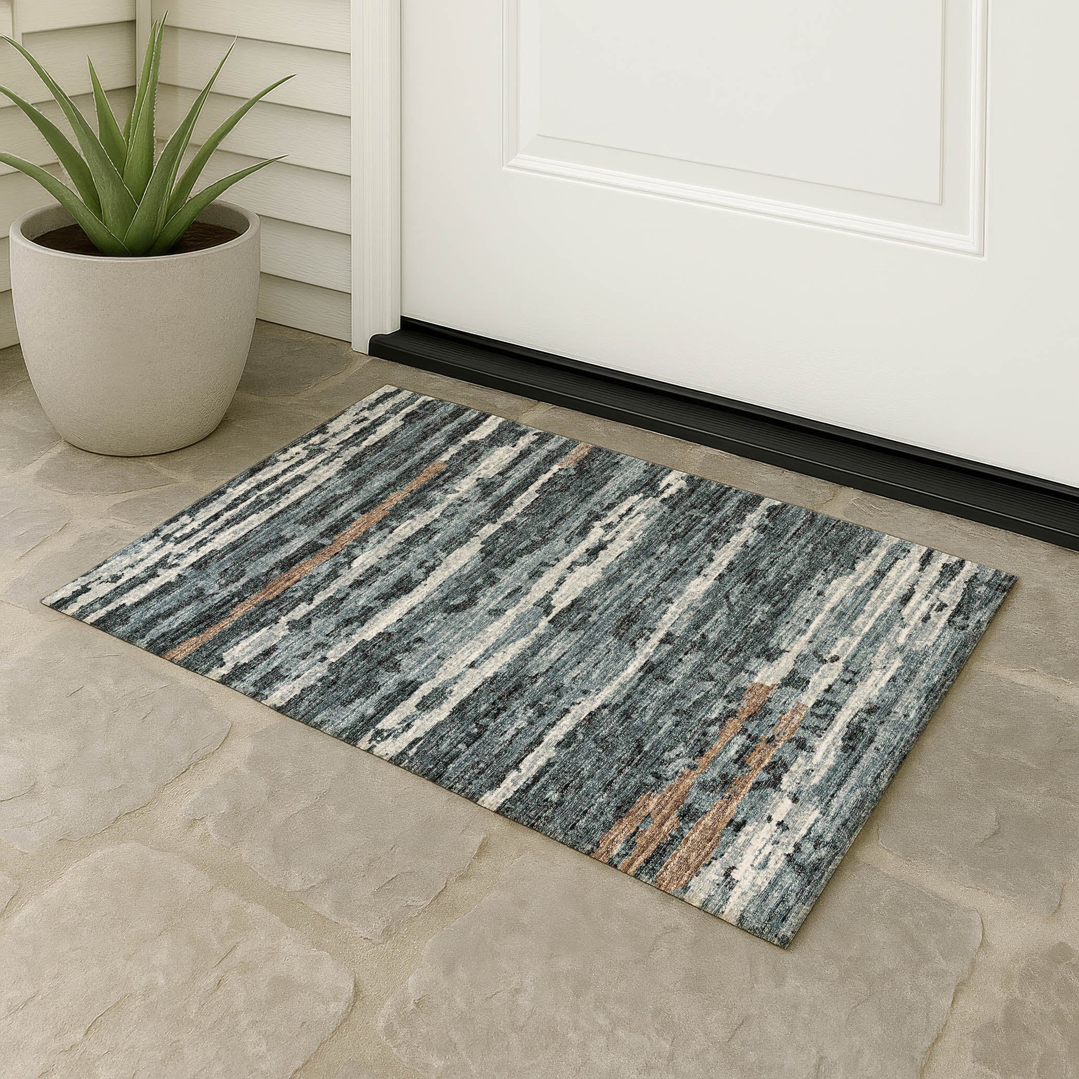 Luxury Machine Washable Indoor/Outdoor Casual BR4 Midnight Black Rug 1'8" x 2'6" #shape_Rectangle
