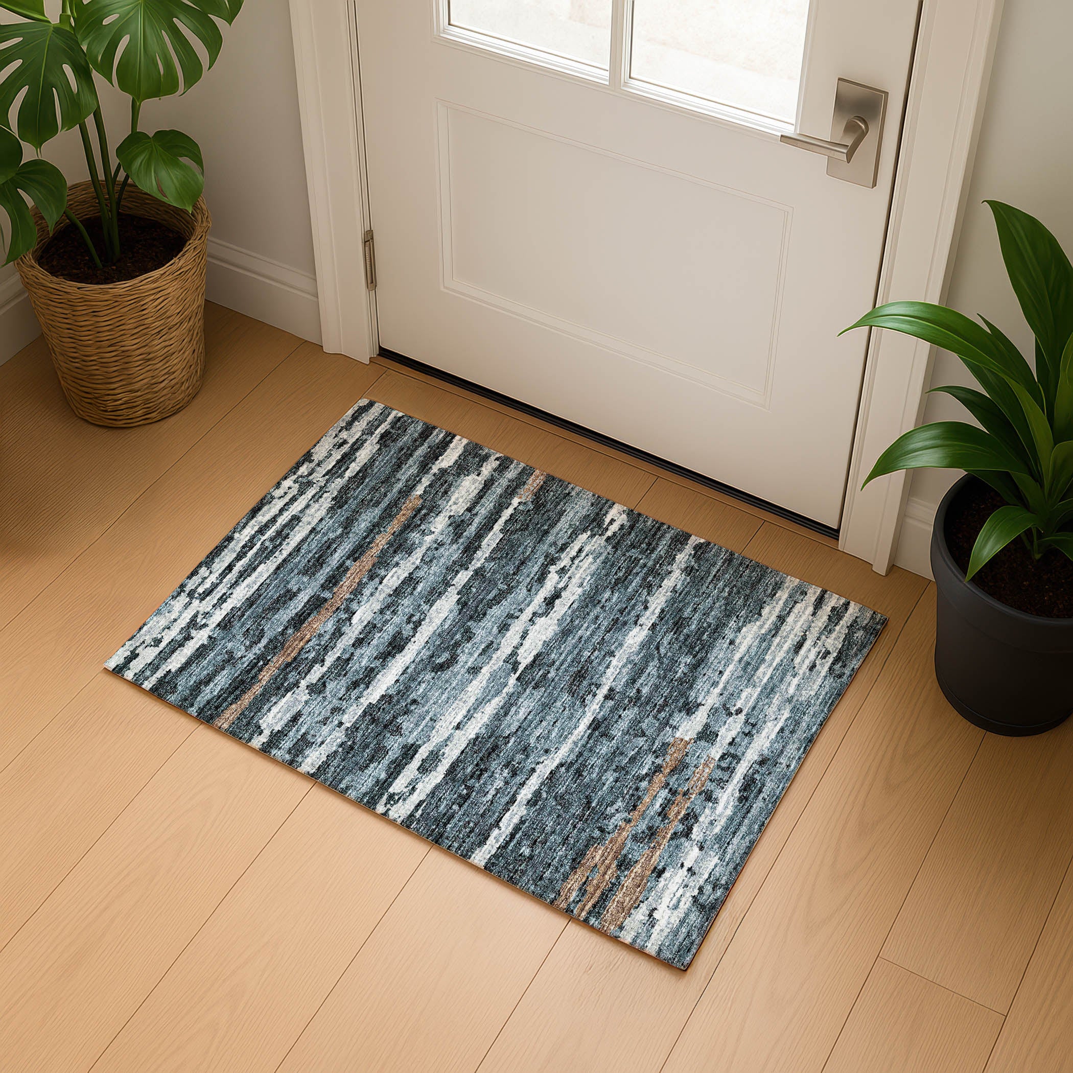 Luxury Machine Washable Indoor/Outdoor Casual BR4 Midnight Black Rug 1'8" x 2'6" #shape_Rectangle