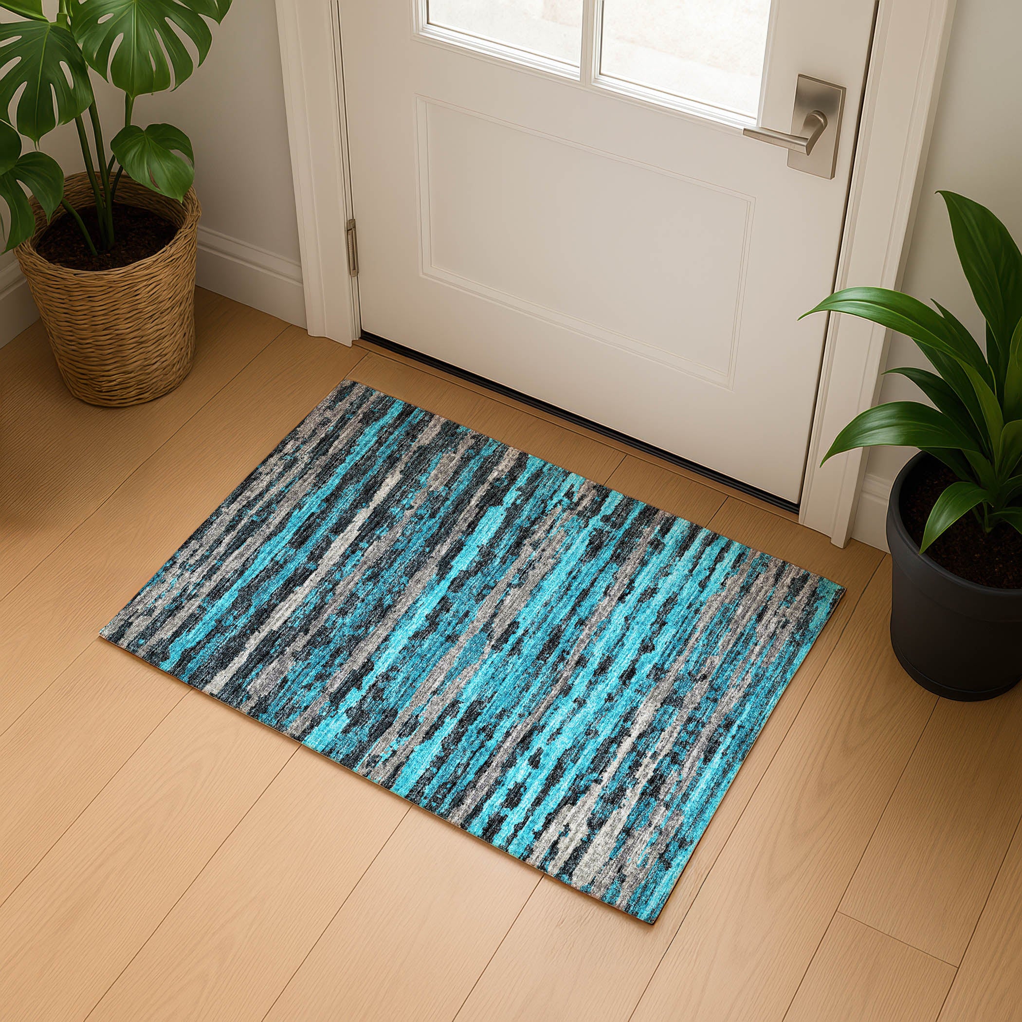 Luxury Machine Washable Indoor/Outdoor Casual BR4 Teal Rug 1'8" x 2'6" #shape_Rectangle