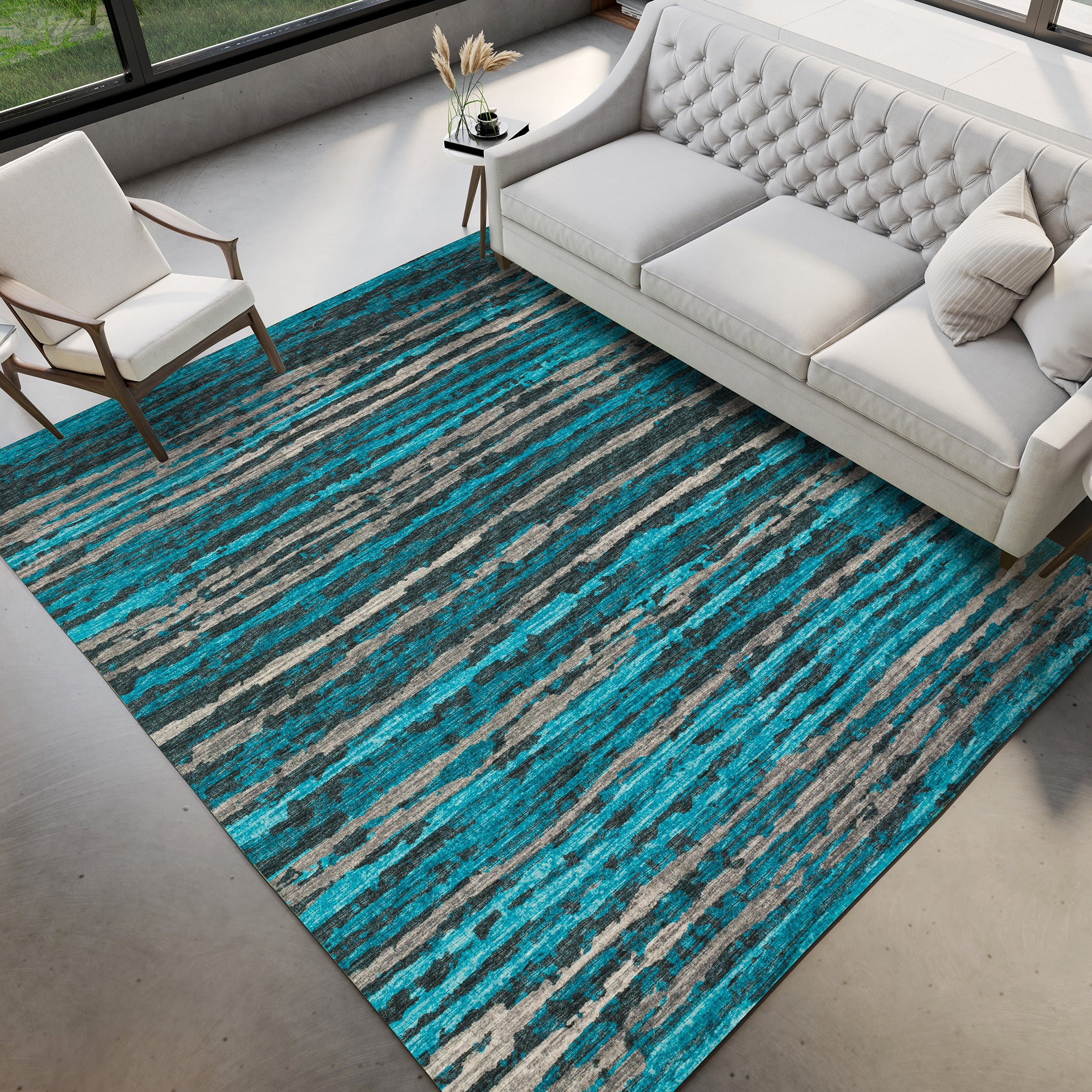 Luxury Machine Washable Indoor/Outdoor Casual BR4 Teal Rug 3' x 5' #shape_Rectangle