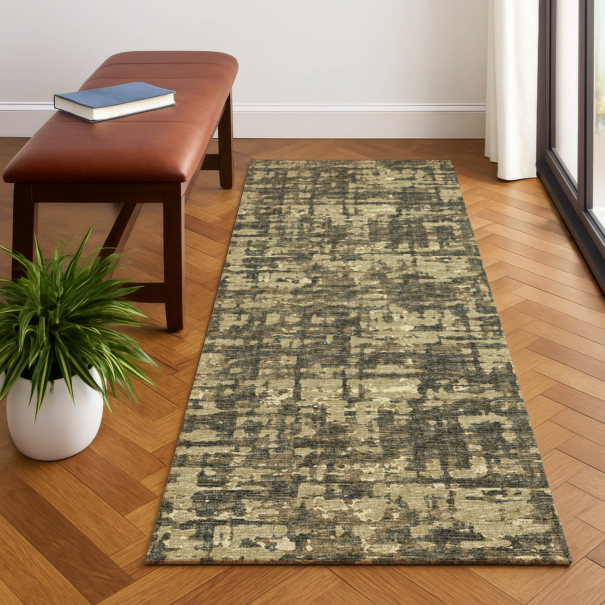 Luxury Machine Washable Indoor/Outdoor Casual BR5 Desert Brown Rug 2'3" x 7'6" #shape_Runner