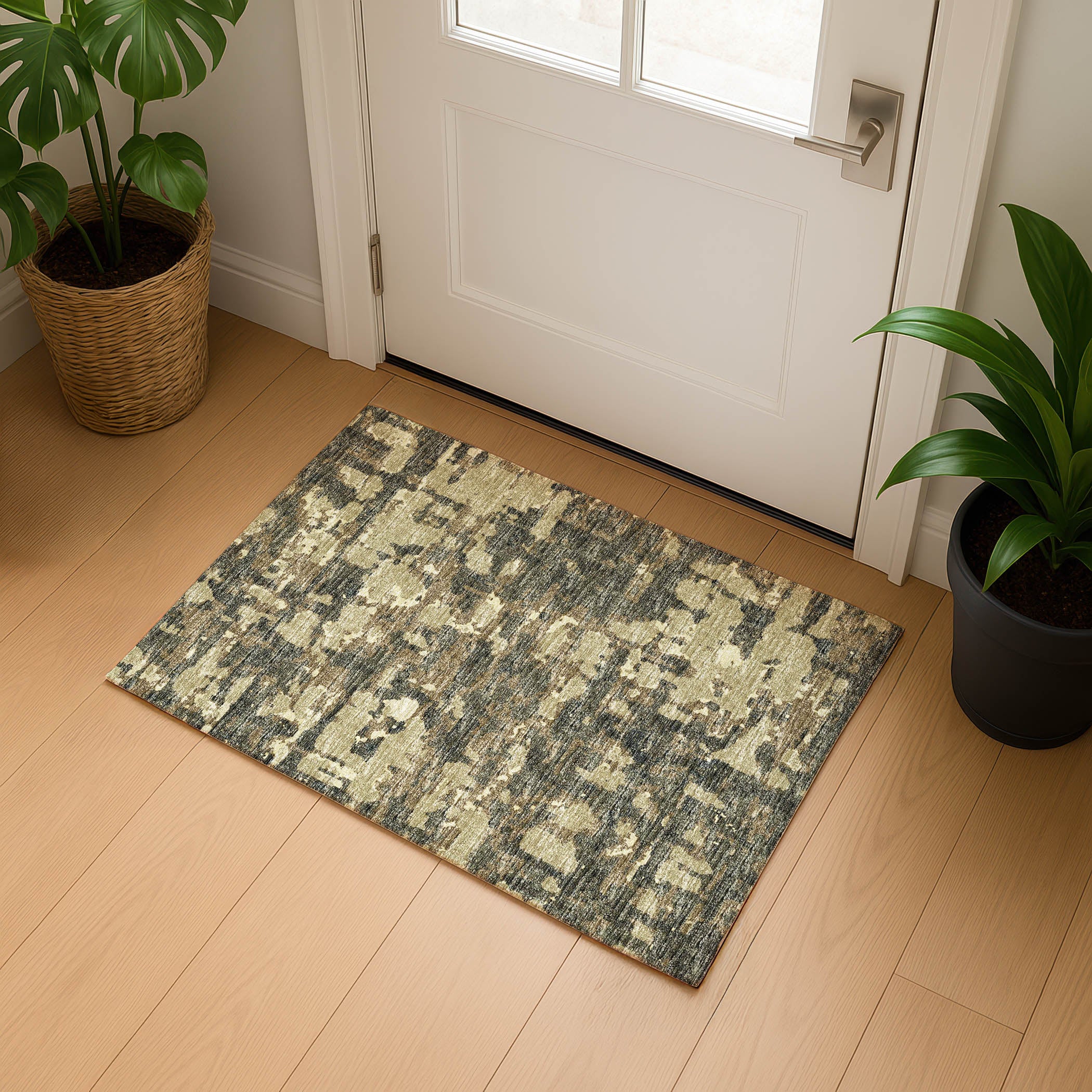Luxury Machine Washable Indoor/Outdoor Casual BR5 Desert Brown Rug 1'8" x 2'6" #shape_Rectangle