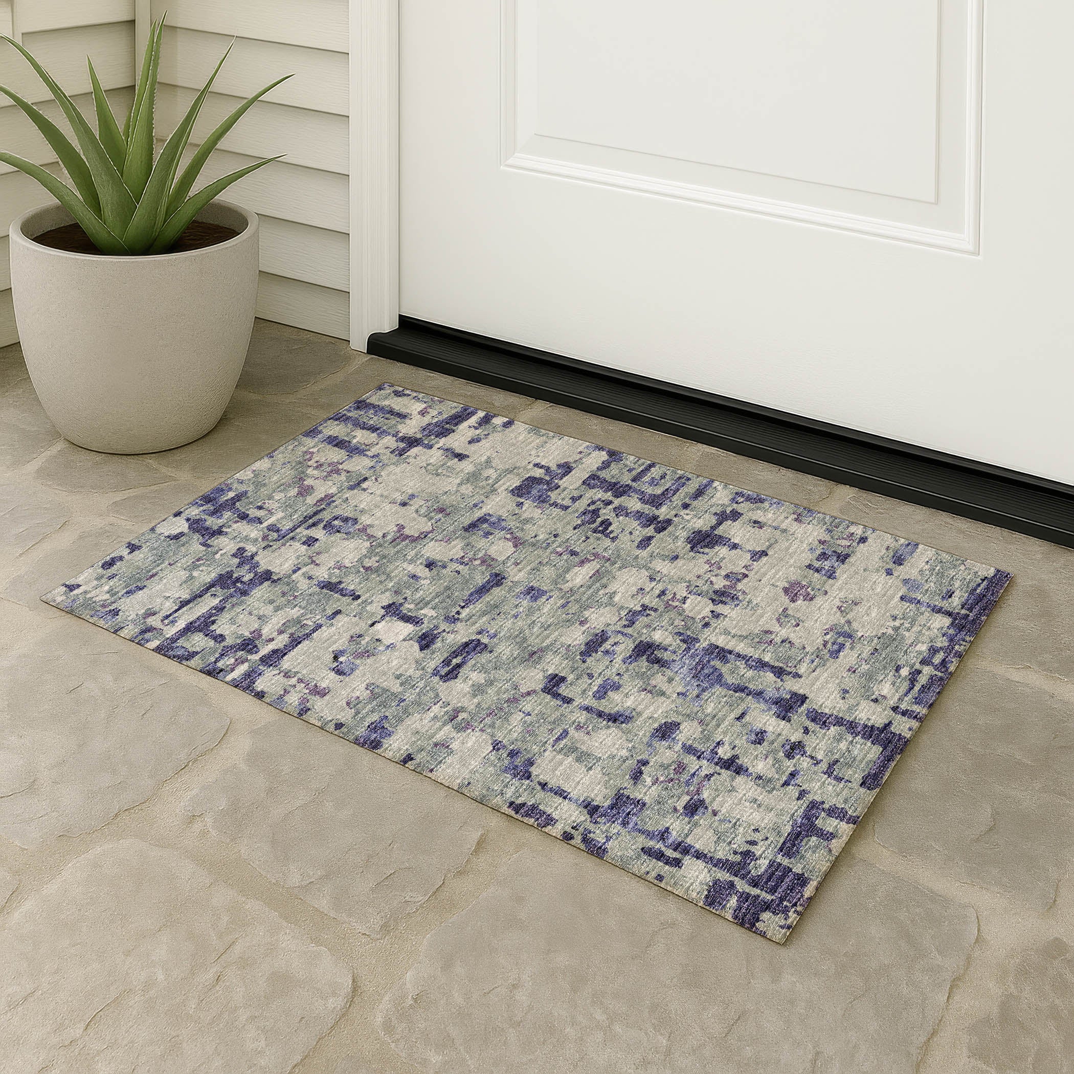 Luxury Machine Washable Indoor/Outdoor Casual BR5 Eggplant Gray Rug 1'8" x 2'6" #shape_Rectangle