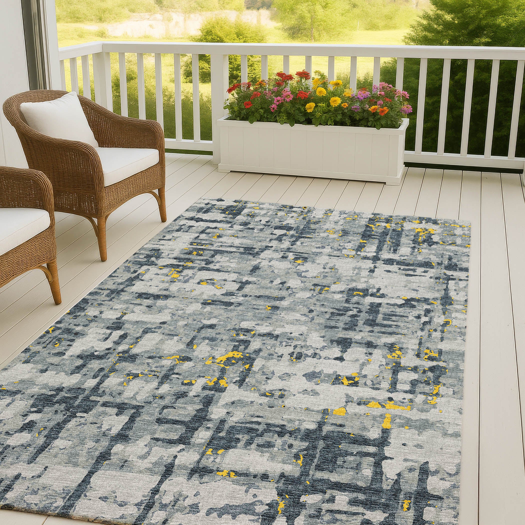 Luxury Machine Washable Indoor/Outdoor Casual BR5 Gold Gray Rug 3' x 5' #shape_Rectangle