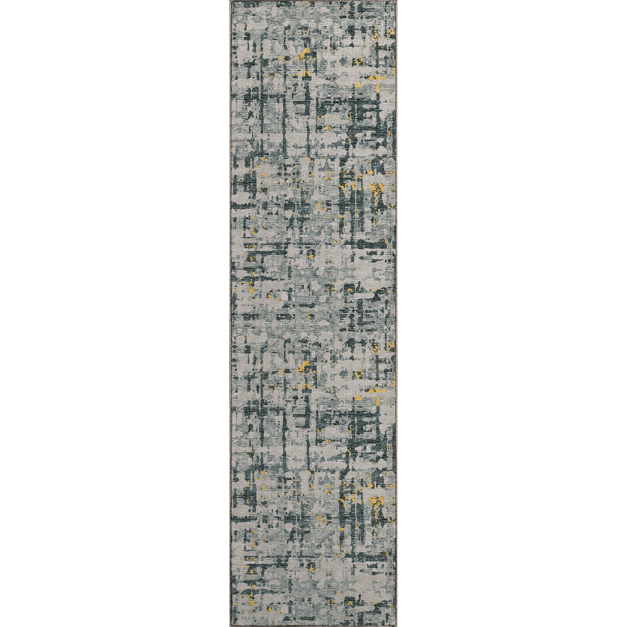 Luxury Machine Washable Indoor/Outdoor Casual BR5 Gold Gray Rug 2'3" x 7'6" #shape_Runner