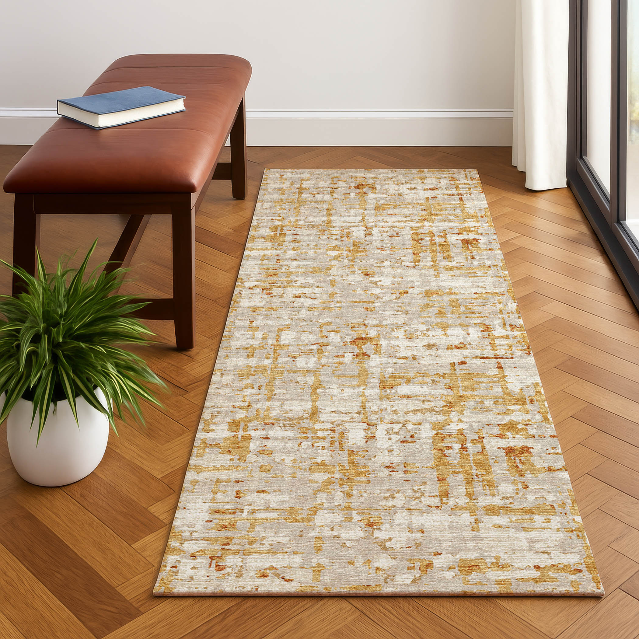 Luxury Machine Washable Indoor/Outdoor Casual BR5 Khaki Brown Rug 2'3" x 7'6" #shape_Runner