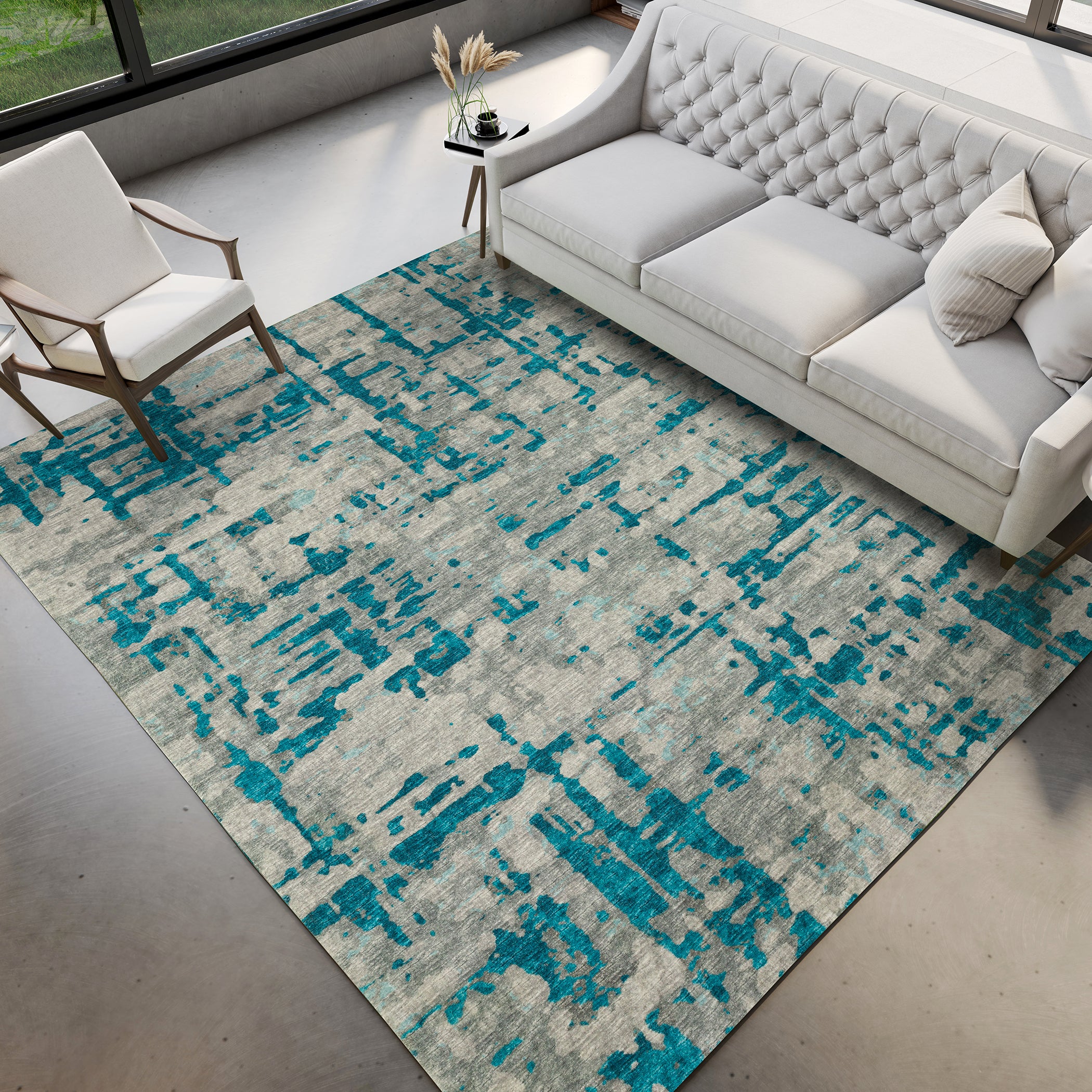 Luxury Machine Washable Indoor/Outdoor Casual BR5 Teal Rug 3' x 5' #shape_Rectangle
