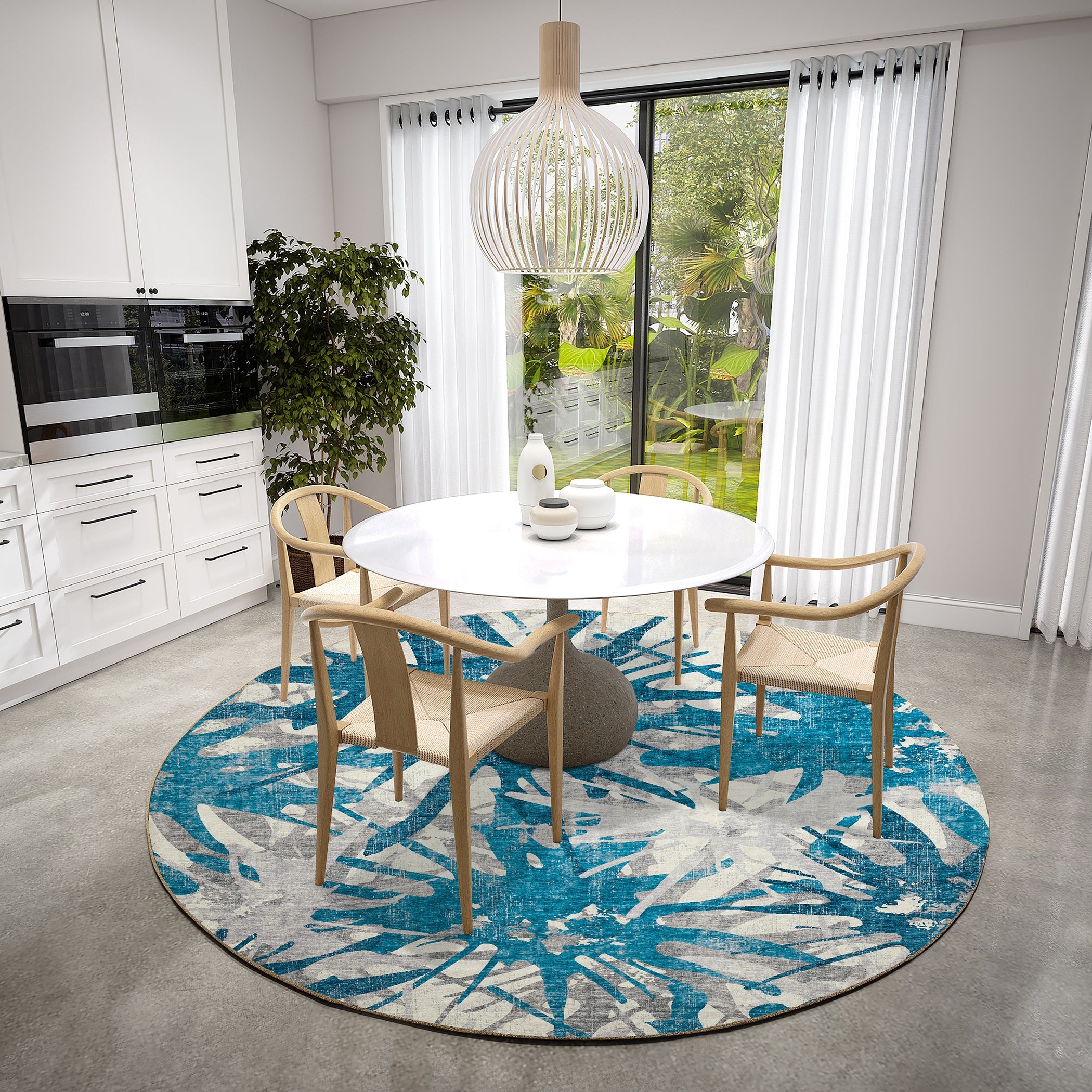 Luxury Machine Washable Indoor/Outdoor Casual BR6 Cobalt Gray Rug 8' x 8' #shape_Round