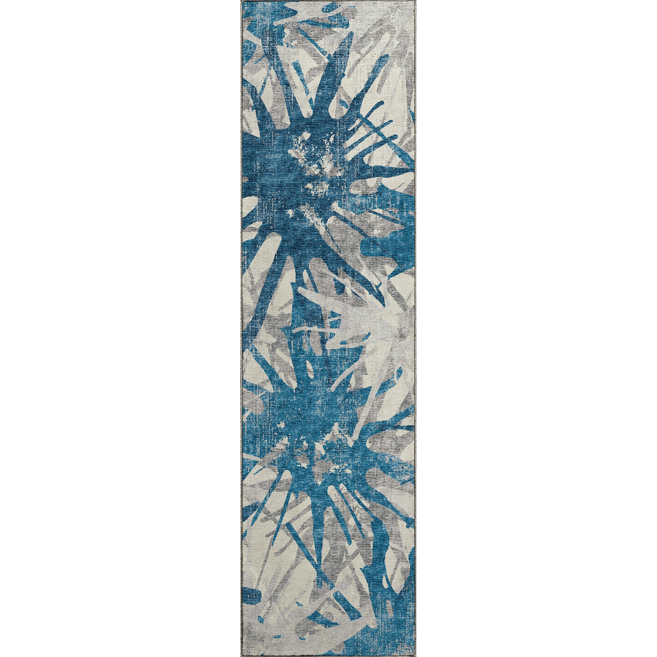 Luxury Machine Washable Indoor/Outdoor Casual BR6 Cobalt Gray Rug 2'3" x 7'6" #shape_Runner