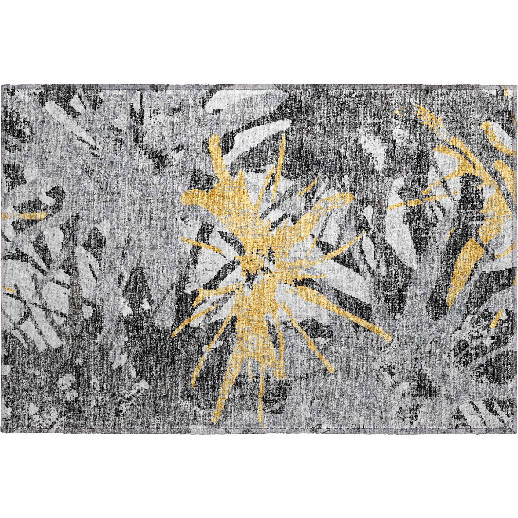 Luxury Machine Washable Indoor/Outdoor Casual BR6 Gold Gray Rug 1'8" x 2'6" #shape_Rectangle