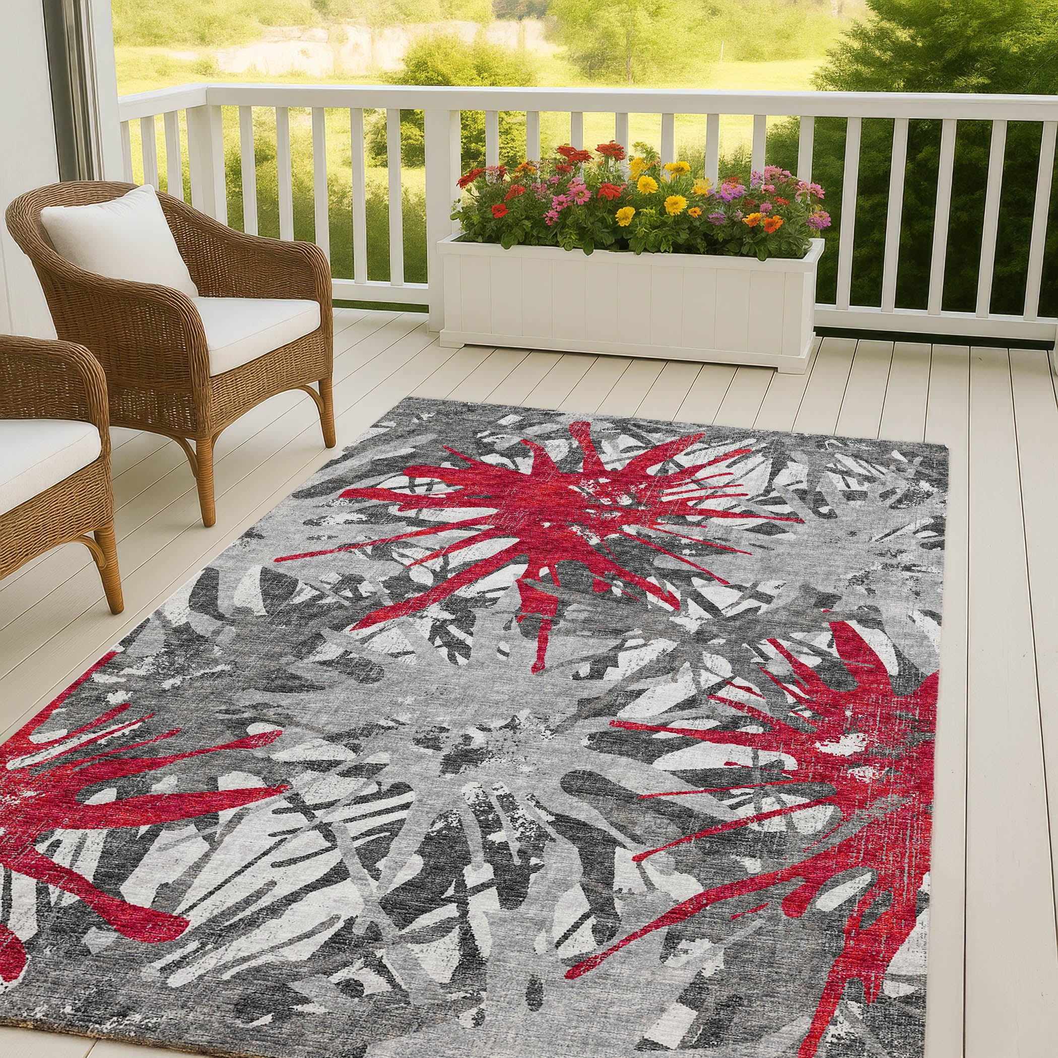 Luxury Machine Washable Indoor/Outdoor Casual BR6 Scarlet Gray Rug 3' x 5' #shape_Rectangle