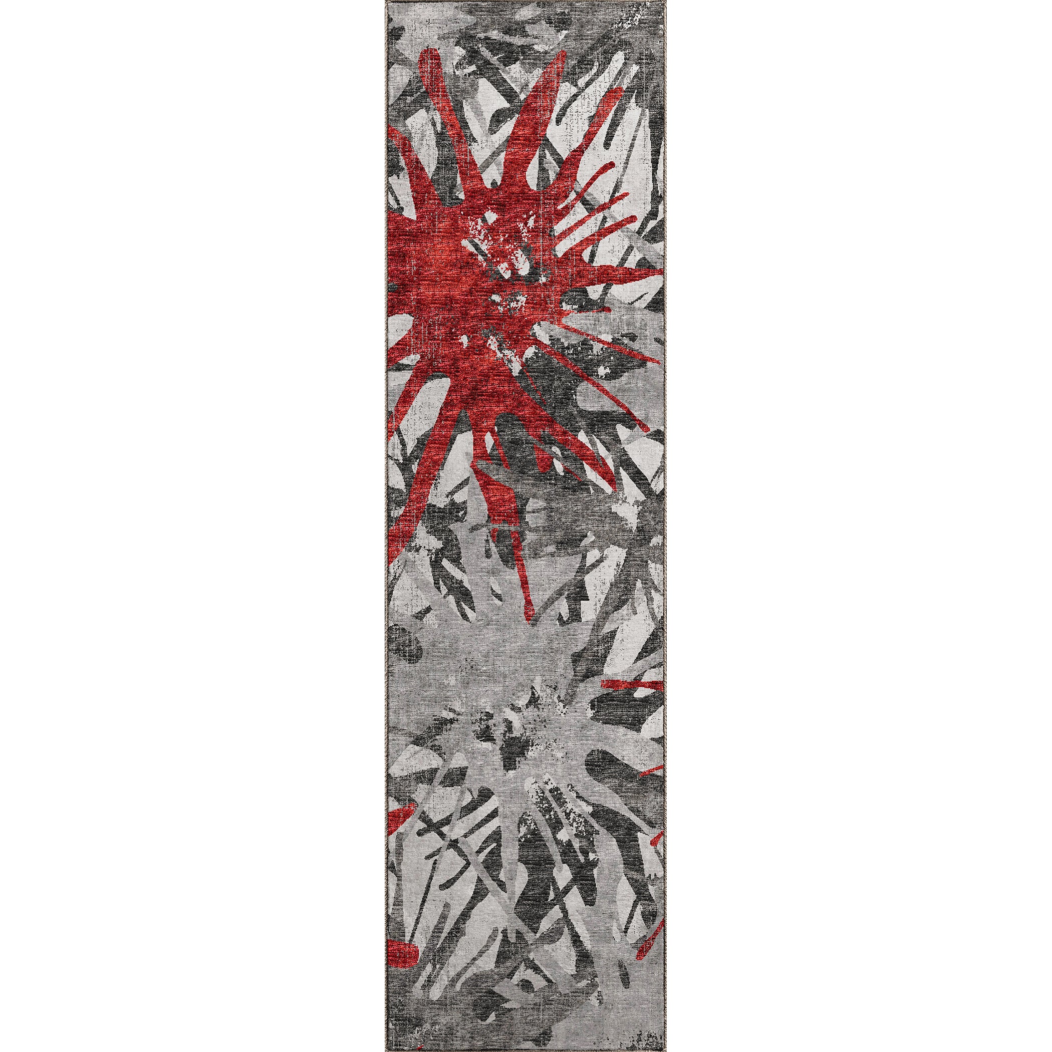 Luxury Machine Washable Indoor/Outdoor Casual BR6 Scarlet Gray Rug 2'3" x 7'6" #shape_Runner