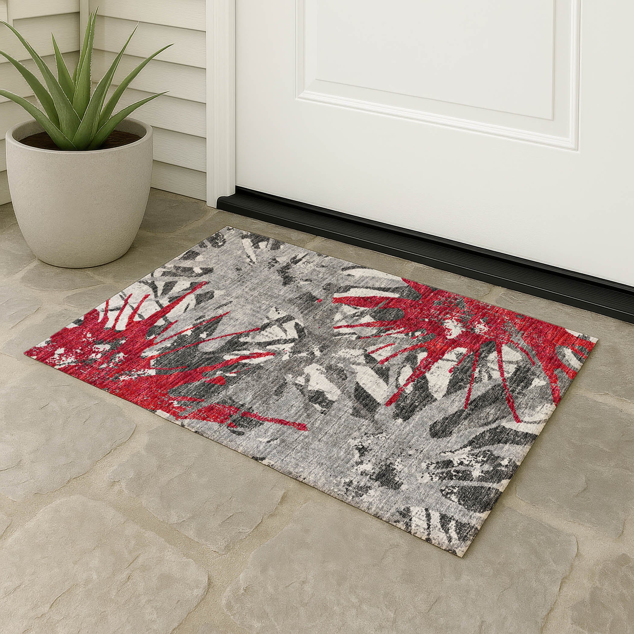 Luxury Machine Washable Indoor/Outdoor Casual BR6 Scarlet Gray Rug 1'8" x 2'6" #shape_Rectangle