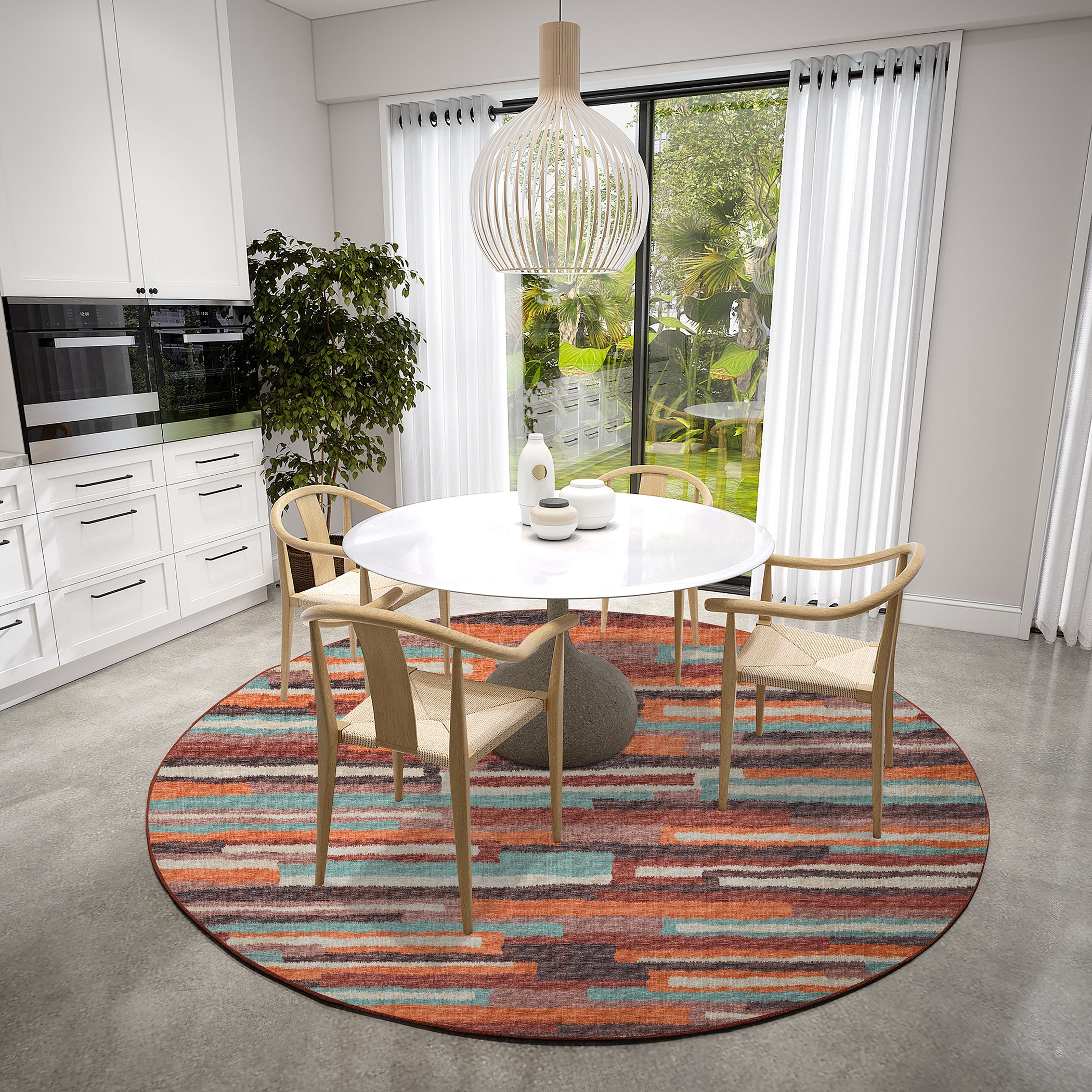 Luxury Machine Washable Indoor/Outdoor Casual BR7 Canyon Orange Rug 8' x 8' #shape_Round