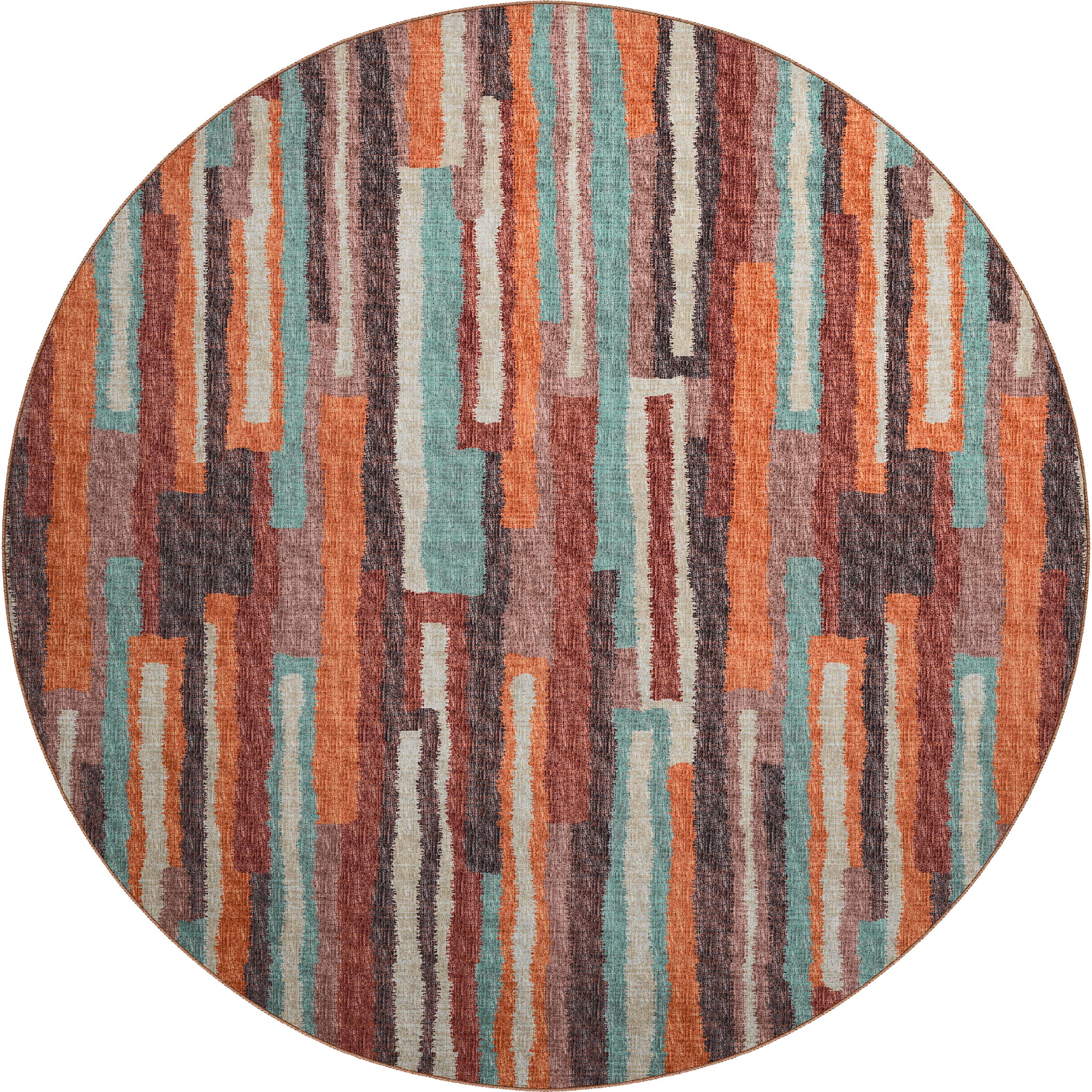 Luxury Machine Washable Indoor/Outdoor Casual BR7 Canyon Orange Rug 8' x 8' #shape_Round