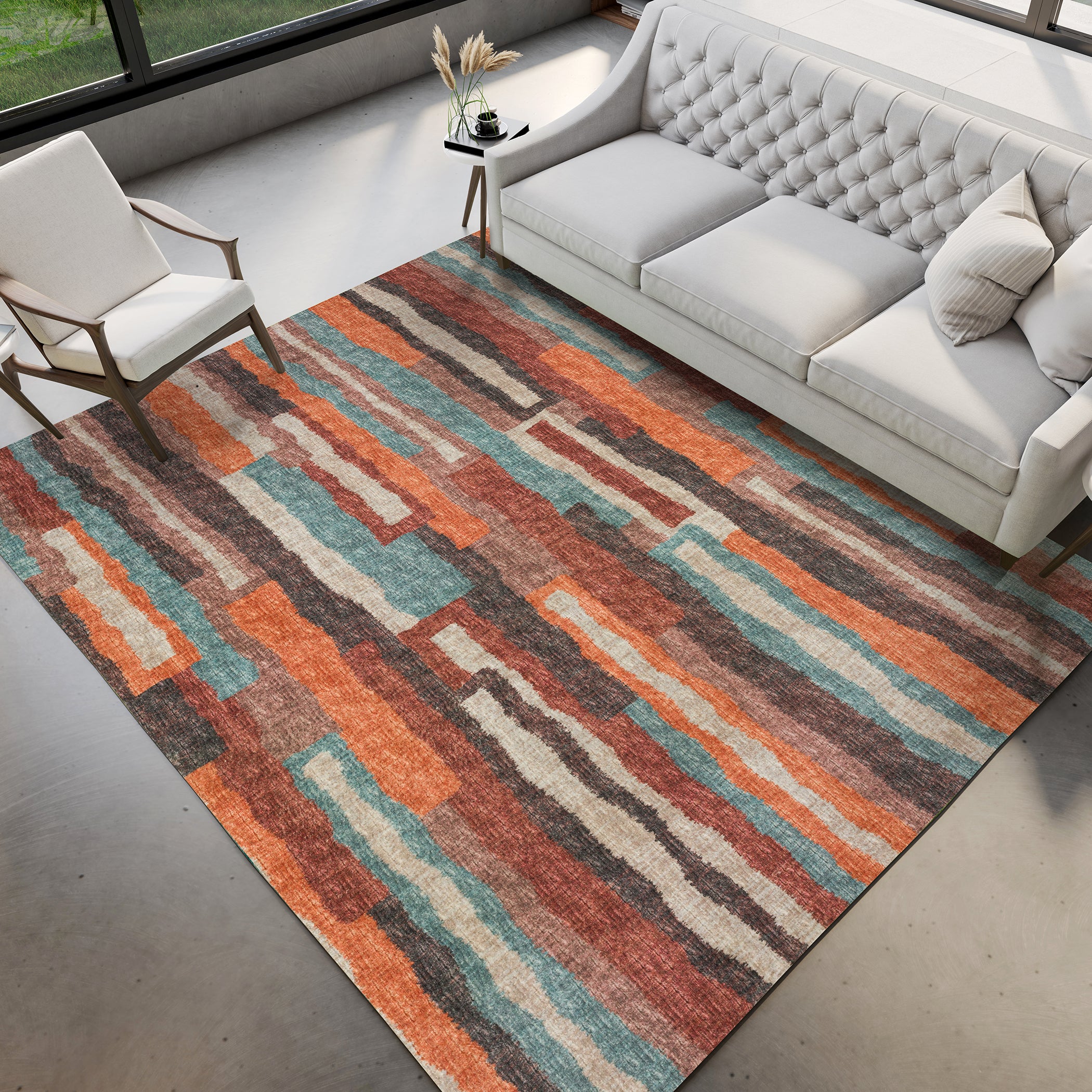 Luxury Machine Washable Indoor/Outdoor Casual BR7 Canyon Orange Rug 3' x 5' #shape_Rectangle