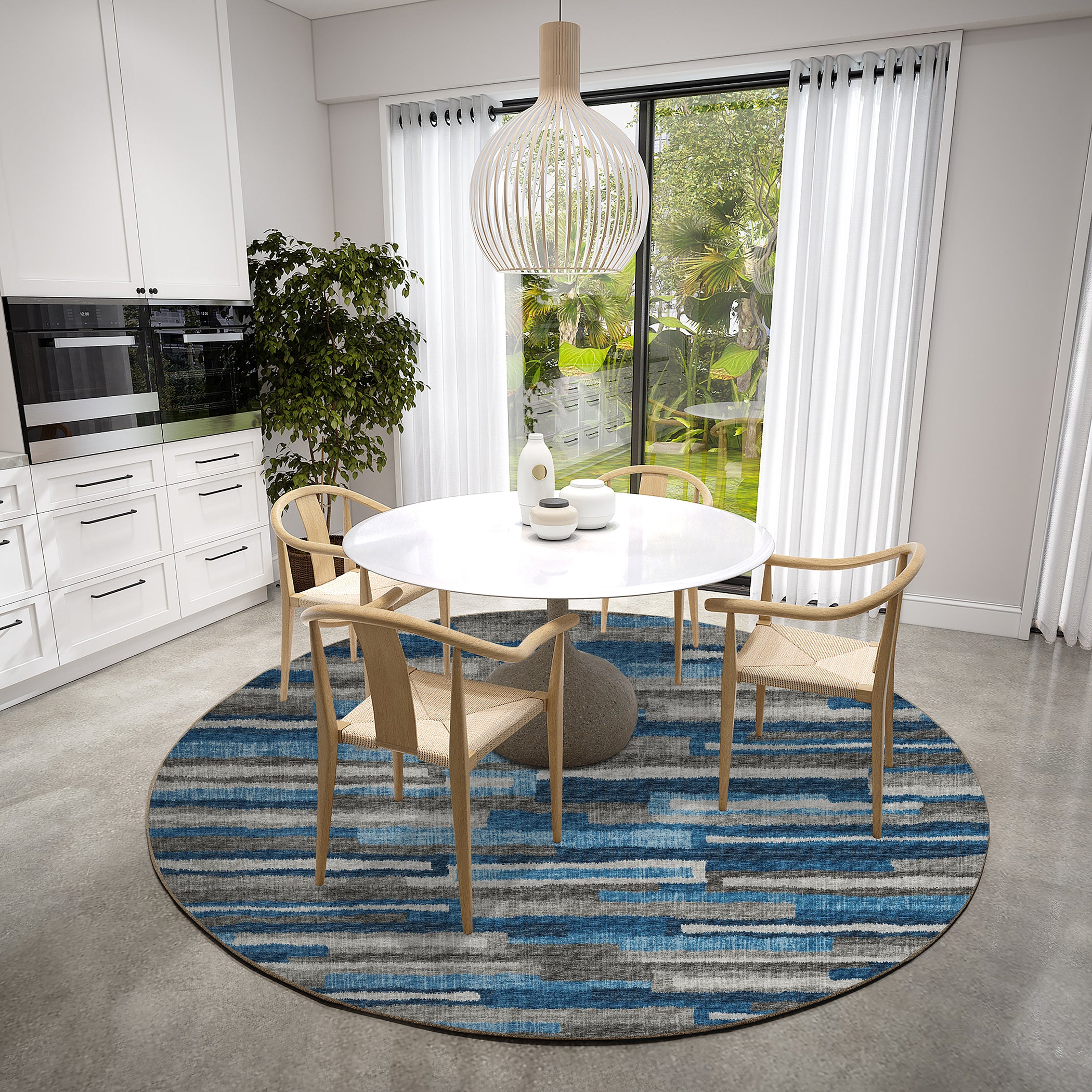 Luxury Machine Washable Indoor/Outdoor Casual BR7 Navy Blue Rug 8' x 8' #shape_Round