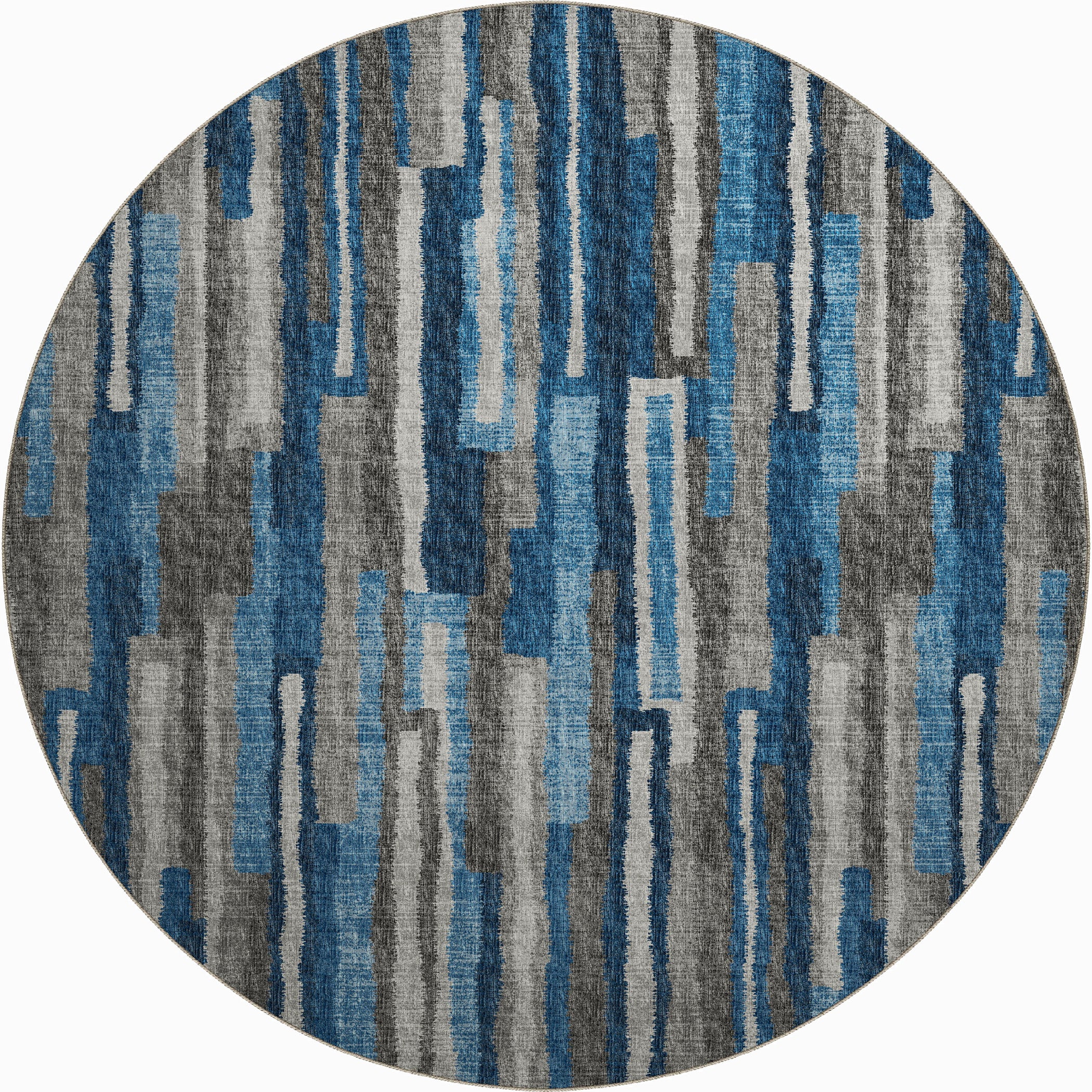 Luxury Machine Washable Indoor/Outdoor Casual BR7 Navy Blue Rug 8' x 8' #shape_Round