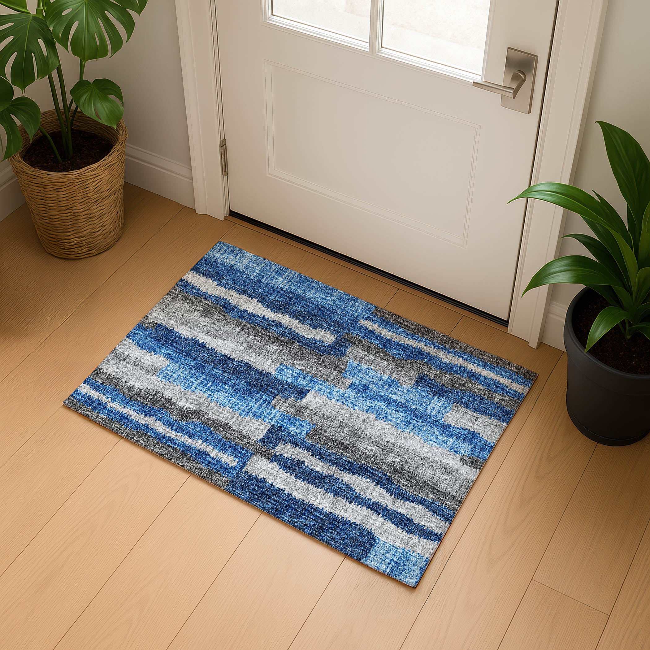 Luxury Machine Washable Indoor/Outdoor Casual BR7 Navy Blue Rug 1'8" x 2'6" #shape_Rectangle