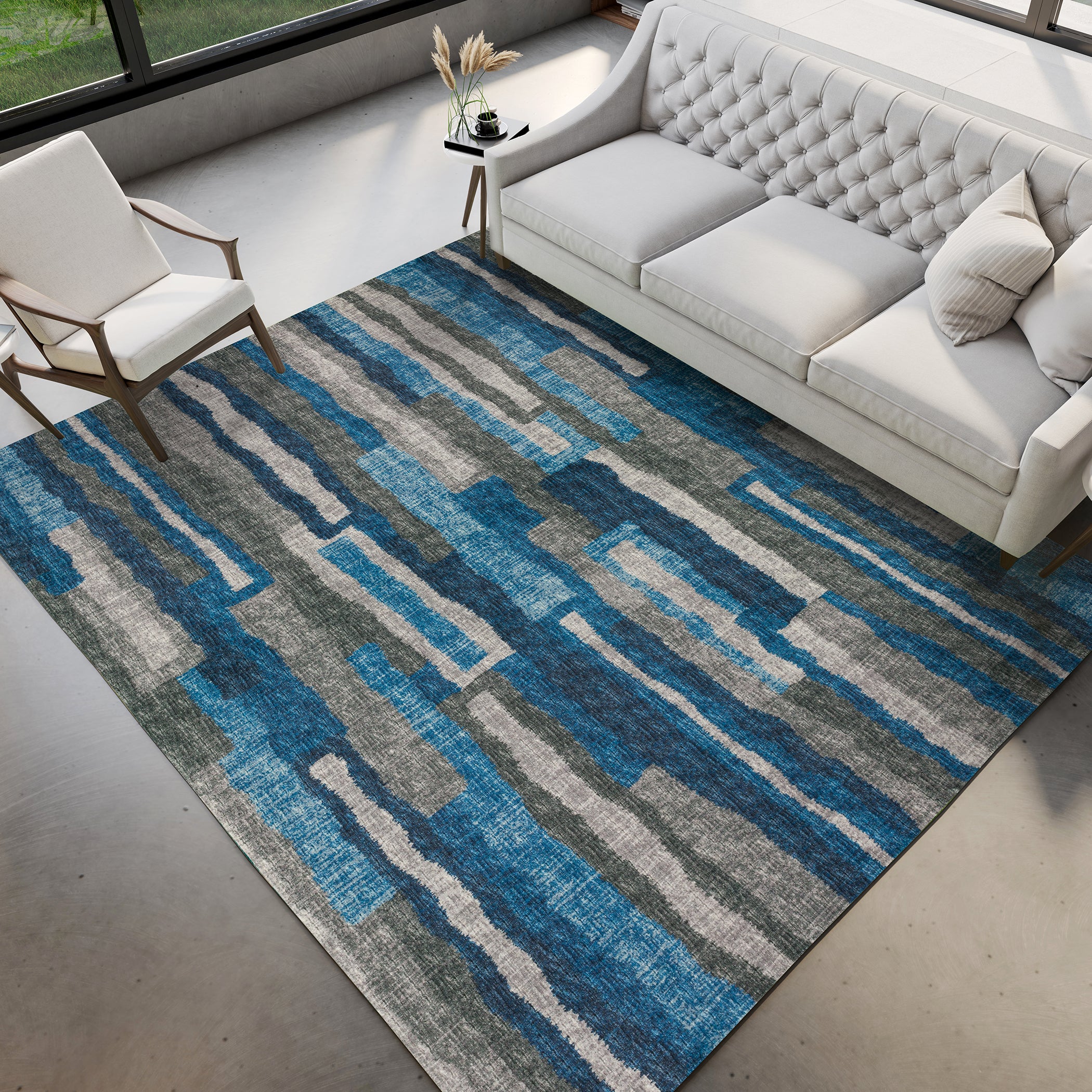 Luxury Machine Washable Indoor/Outdoor Casual BR7 Navy Blue Rug 3' x 5' #shape_Rectangle