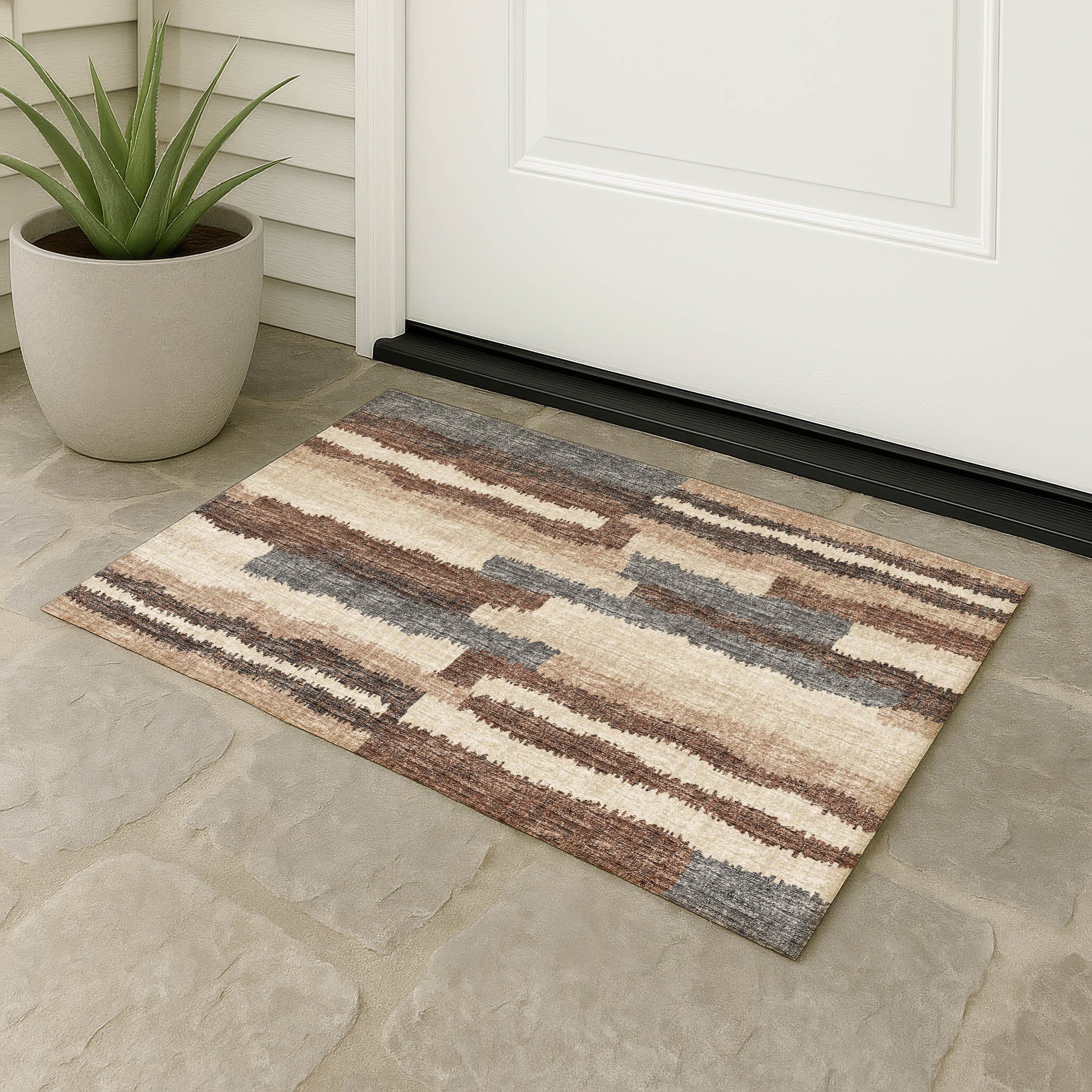 Luxury Machine Washable Indoor/Outdoor Casual BR7 Sable Brown Rug 1'8" x 2'6" #shape_Rectangle