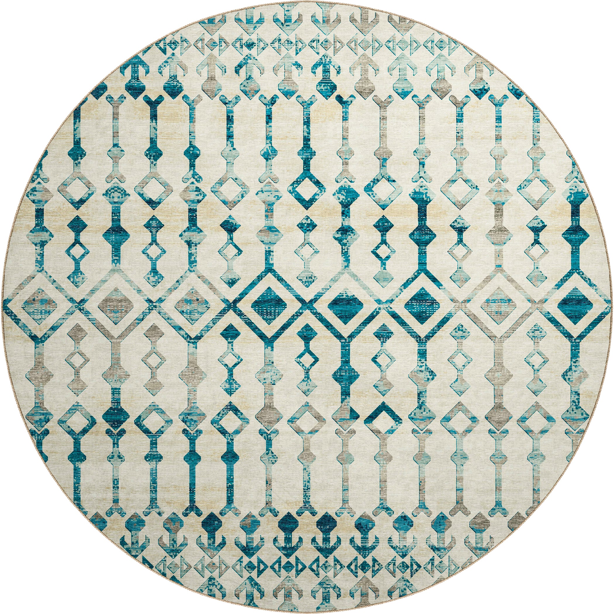 Luxury Machine Washable Indoor/Outdoor Casual BR8 Linen Ivory Rug 8' x 8' #shape_Round