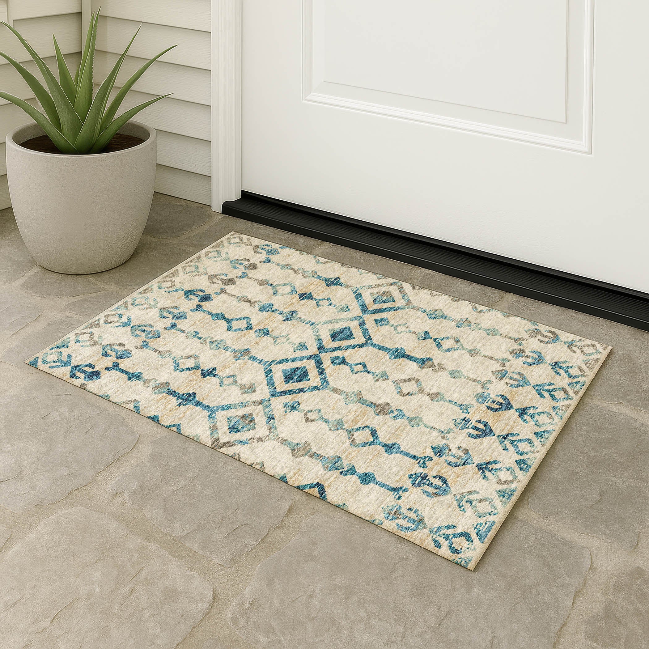 Luxury Machine Washable Indoor/Outdoor Casual BR8 Linen Ivory Rug 1'8" x 2'6" #shape_Rectangle