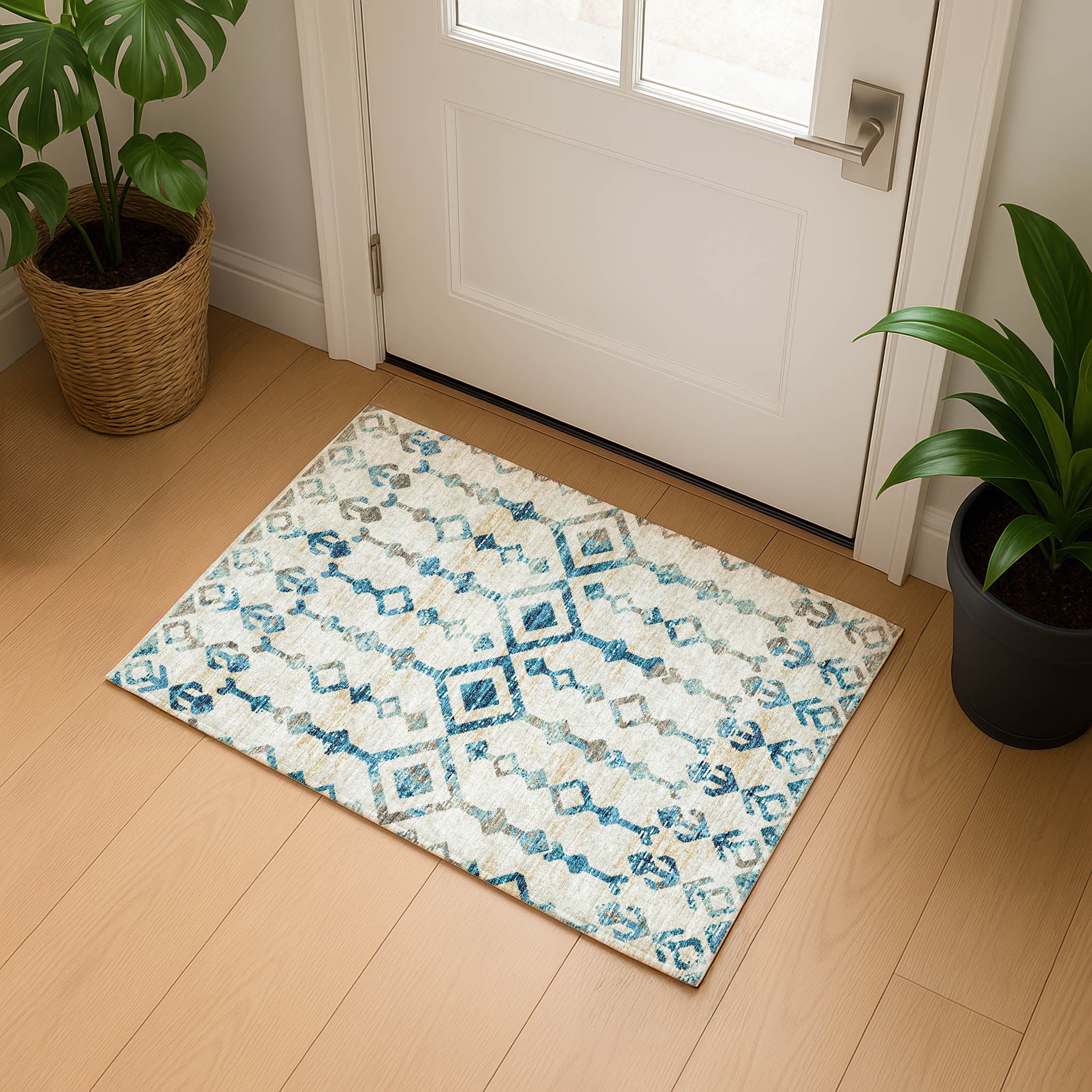 Luxury Machine Washable Indoor/Outdoor Casual BR8 Linen Ivory Rug 1'8" x 2'6" #shape_Rectangle