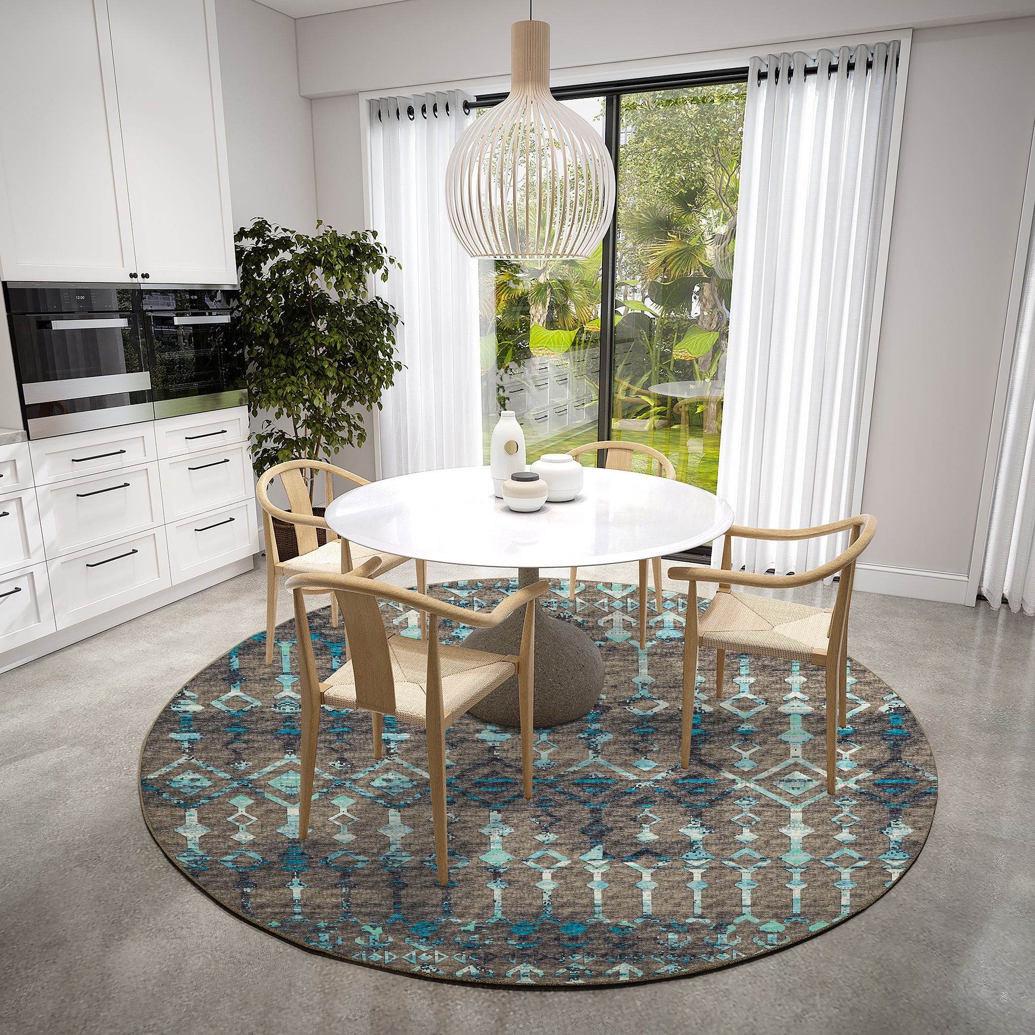 Luxury Machine Washable Indoor/Outdoor Casual BR8 Sable Brown Rug 8' x 8' #shape_Round