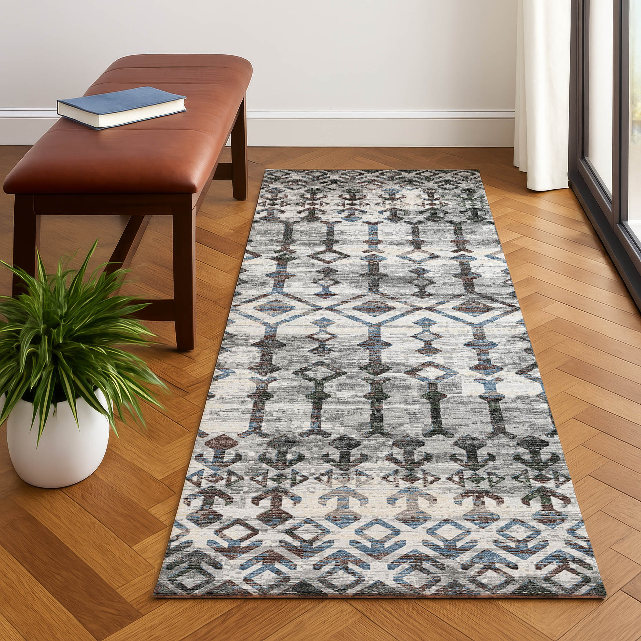 Luxury Machine Washable Indoor/Outdoor Casual BR8 Silver Gray Rug 2'3" x 7'6" #shape_Runner