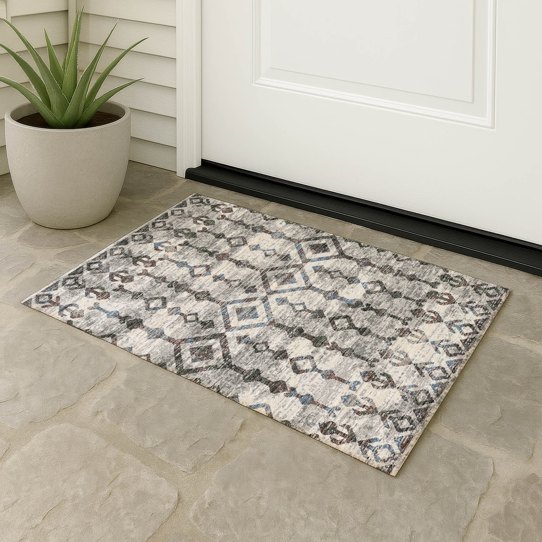 Luxury Machine Washable Indoor/Outdoor Casual BR8 Silver Gray Rug 1'8" x 2'6" #shape_Rectangle