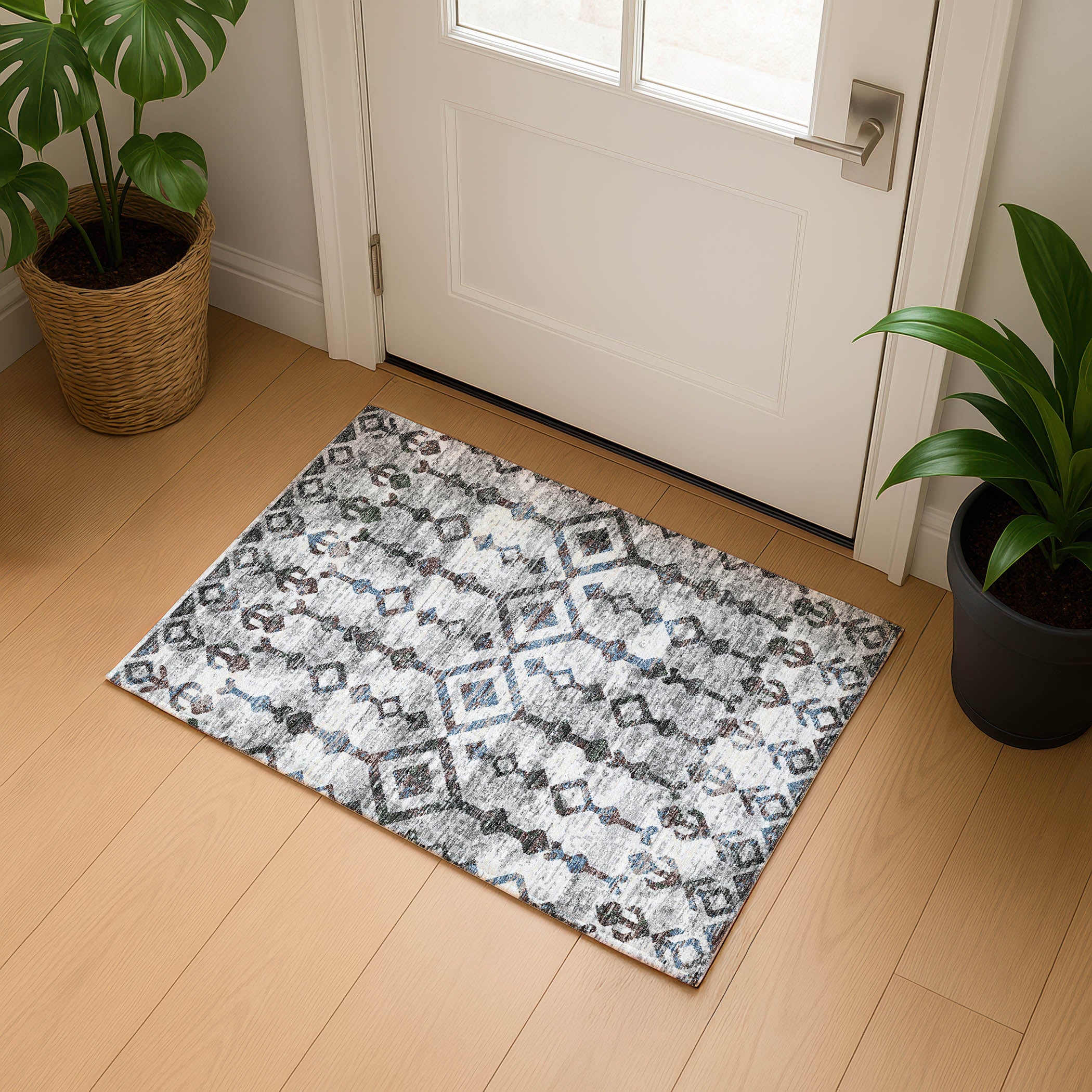 Luxury Machine Washable Indoor/Outdoor Casual BR8 Silver Gray Rug 1'8" x 2'6" #shape_Rectangle