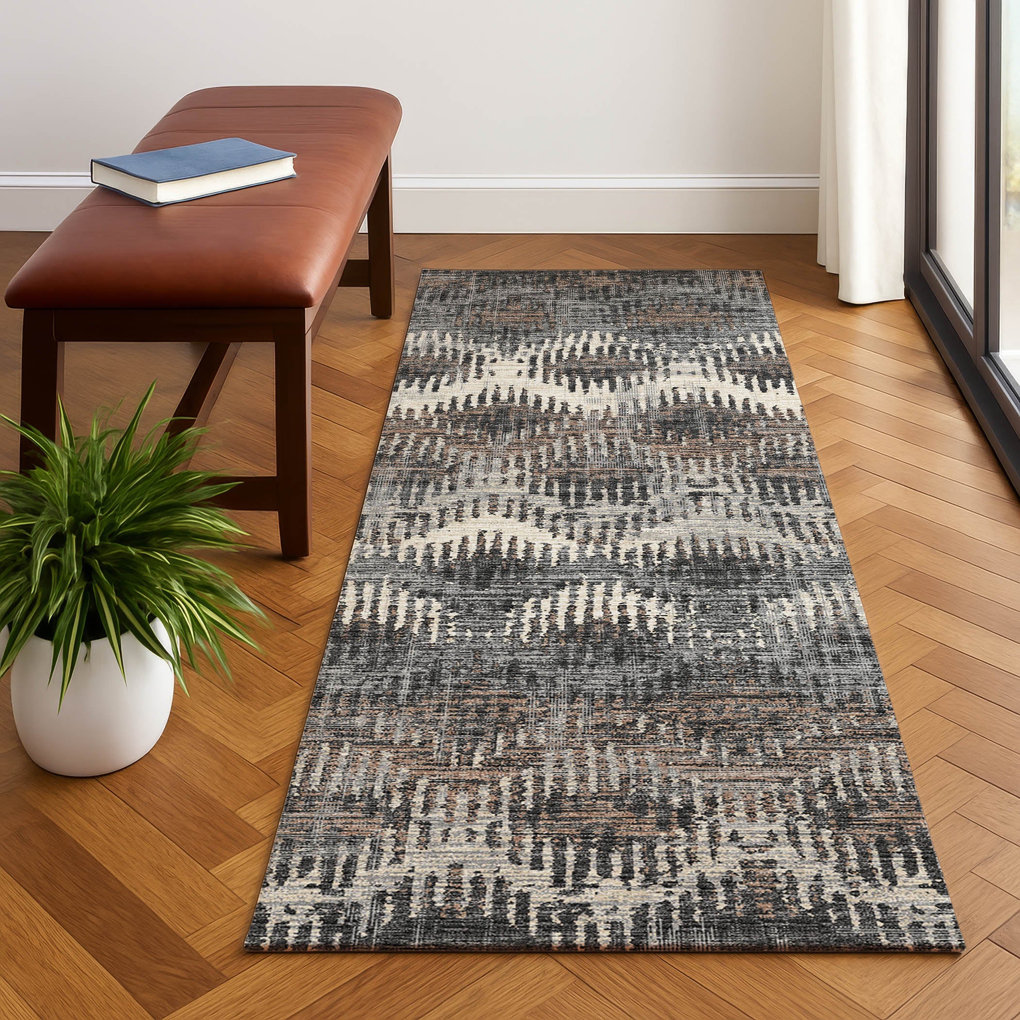 Luxury Machine Washable Indoor/Outdoor Casual BR9 Midnight Black Rug 2'3" x 7'6" #shape_Runner