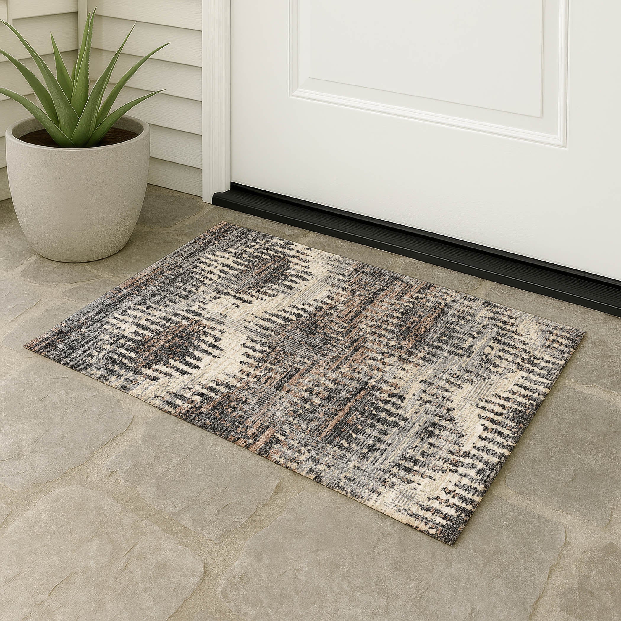 Luxury Machine Washable Indoor/Outdoor Casual BR9 Midnight Black Rug 1'8" x 2'6" #shape_Rectangle