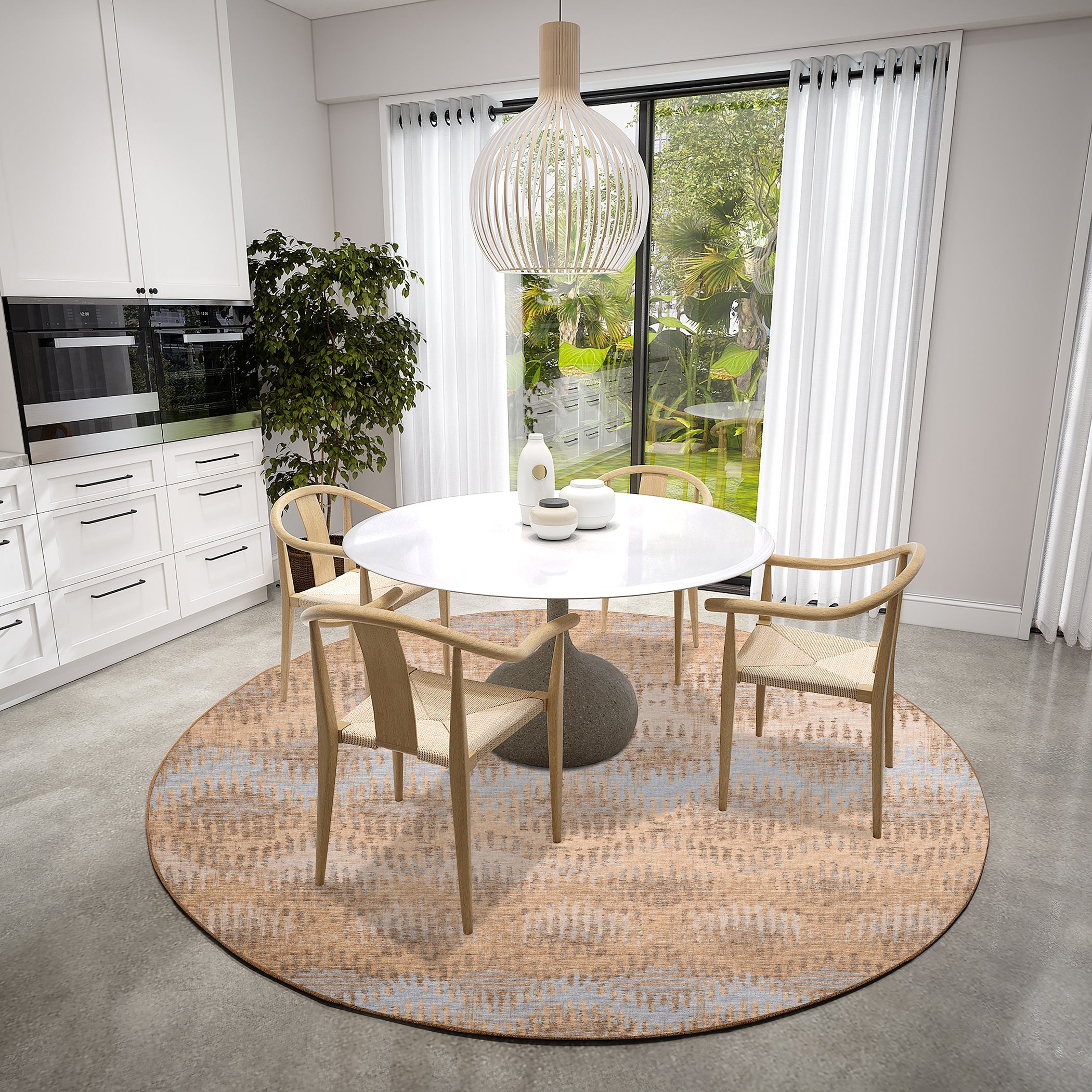 Luxury Machine Washable Indoor/Outdoor Casual BR9 Sandstone Brown Rug 8' x 8' #shape_Round