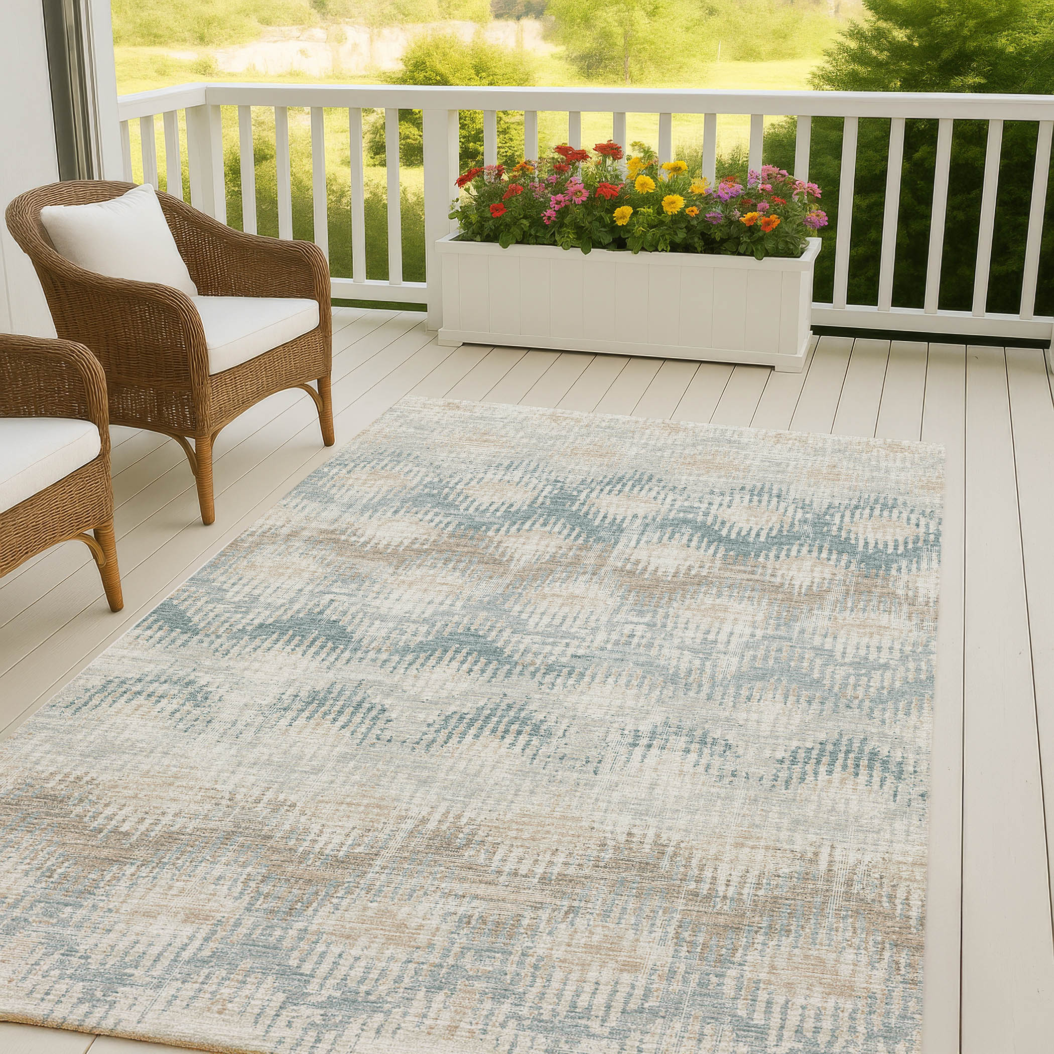 Luxury Machine Washable Indoor/Outdoor Casual BR9 Seascape Brown Rug 3' x 5' #shape_Rectangle